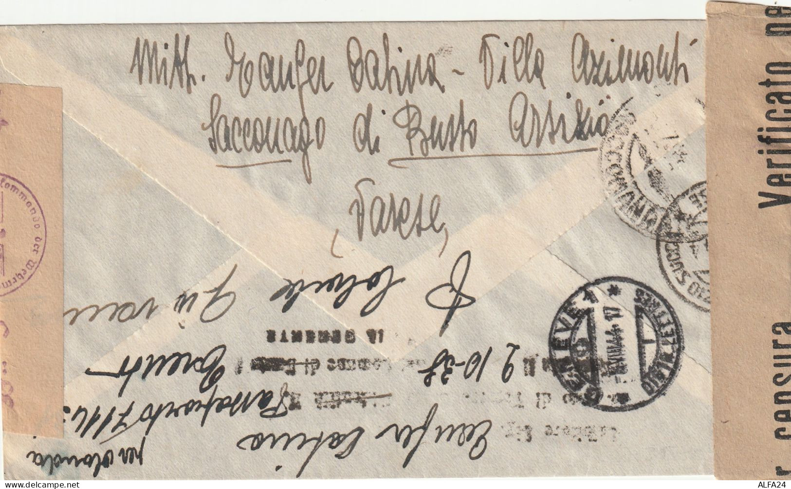 RACCOMANDATA 1944 RSI 2X2 +1,25 SS DIRETTA CROCE ROSSA TIMBRO BUSTO ARSIZIO VARESE ARRIVO GENEVE FIRMATA SORANI (YK124 - Marcofilía