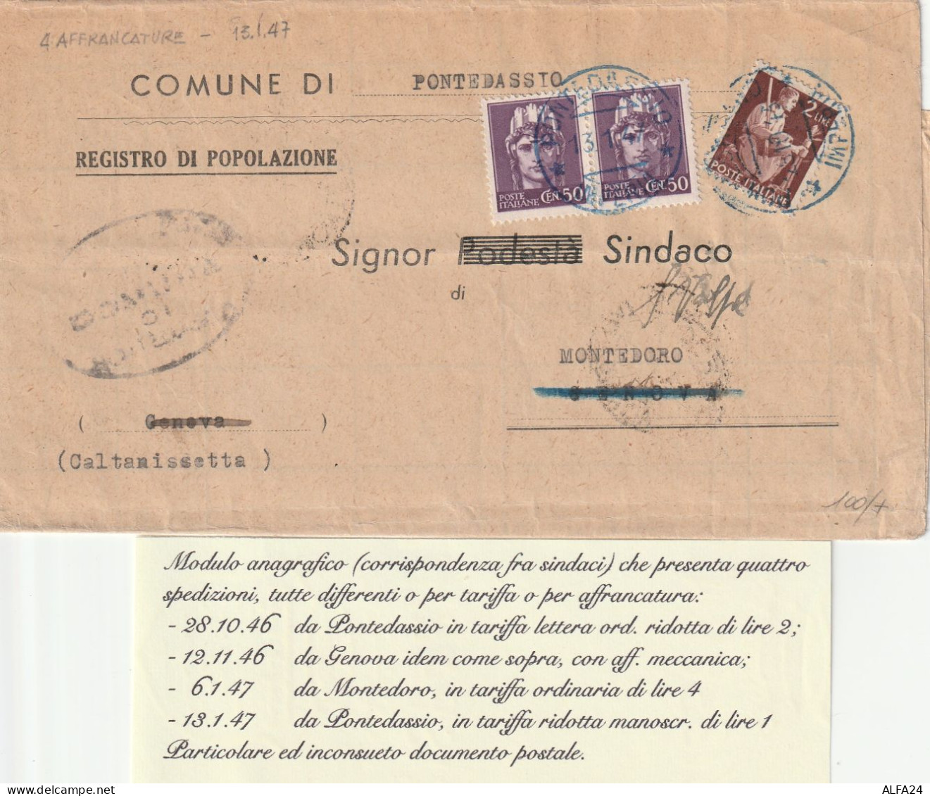 LETTERA 1947 DIVERSE SPEDIZIONI 2---2X50 TIMBRO PONTDASSIO (YK90 - 1946-60: Poststempel