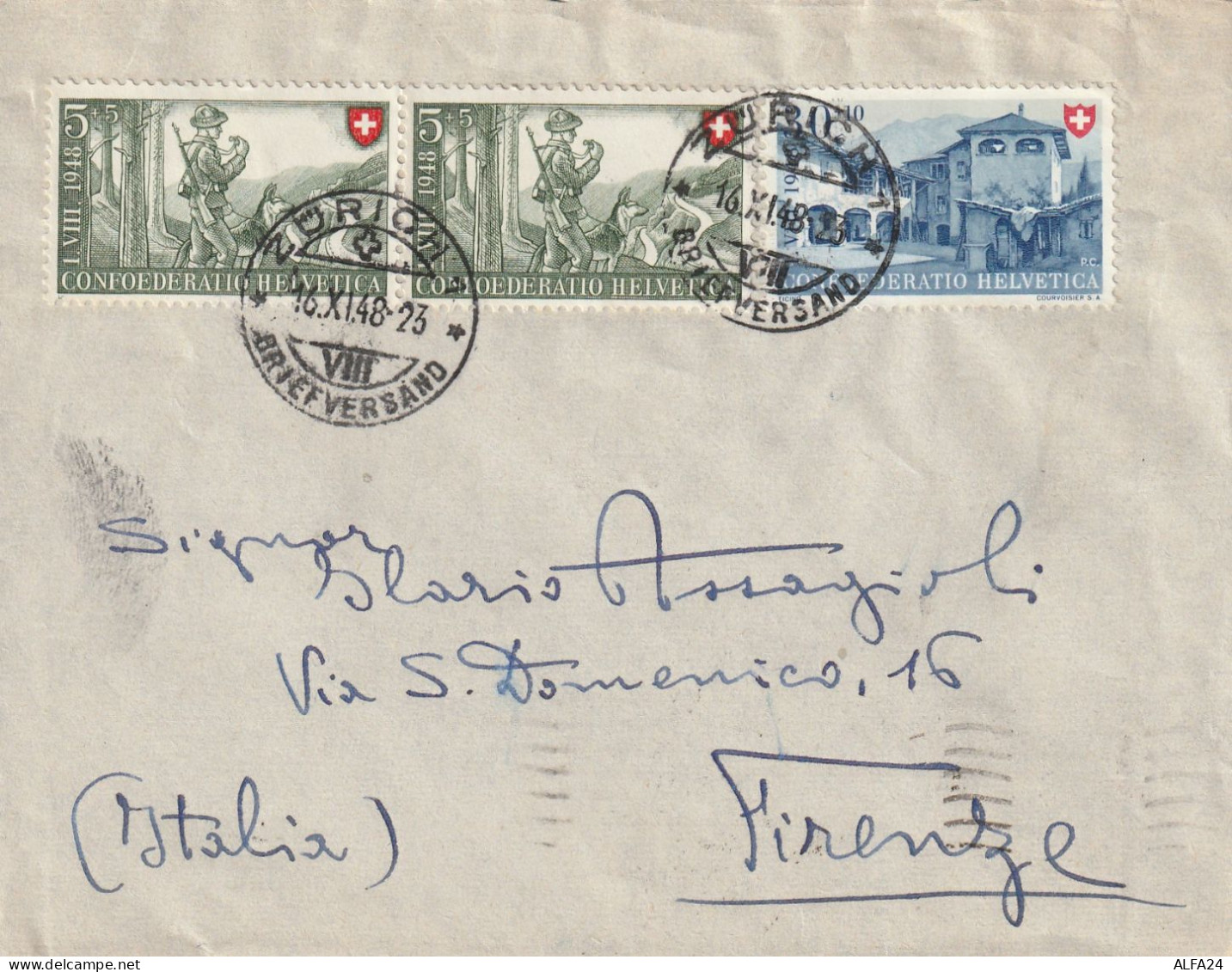 LETTERA 1948 SVIZZERA 2X5+10 TIMBRO ZURICH ARRIVO FIRENZE (YK82 - Covers & Documents