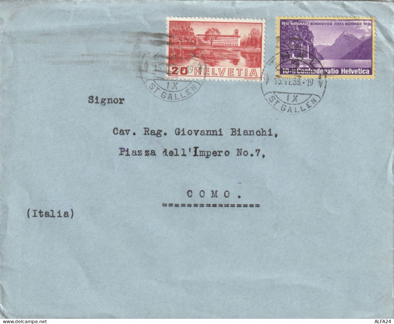 LETTERA 1938 SVIZZERA 10+20 TIMBRO THAL ST GALLEN (YK72 - Covers & Documents