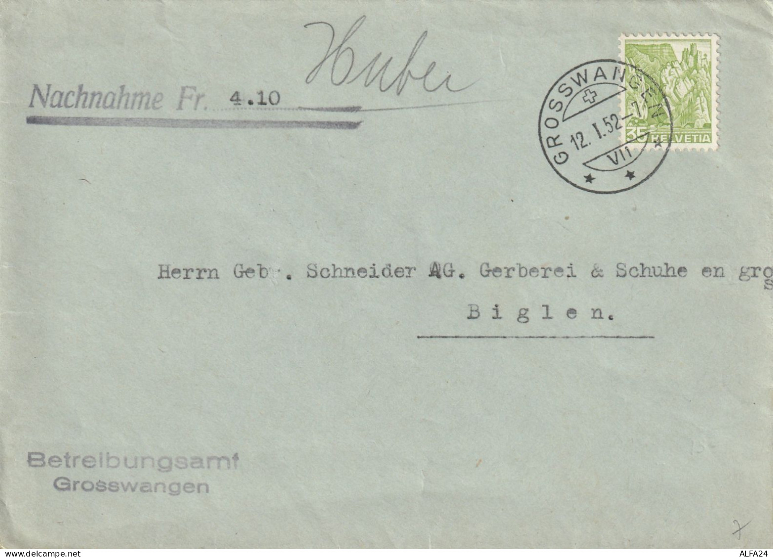 LETTERA SVIZZERA 1952 35 TIMBRO GROSSWANGEN  (YK66 - Covers & Documents