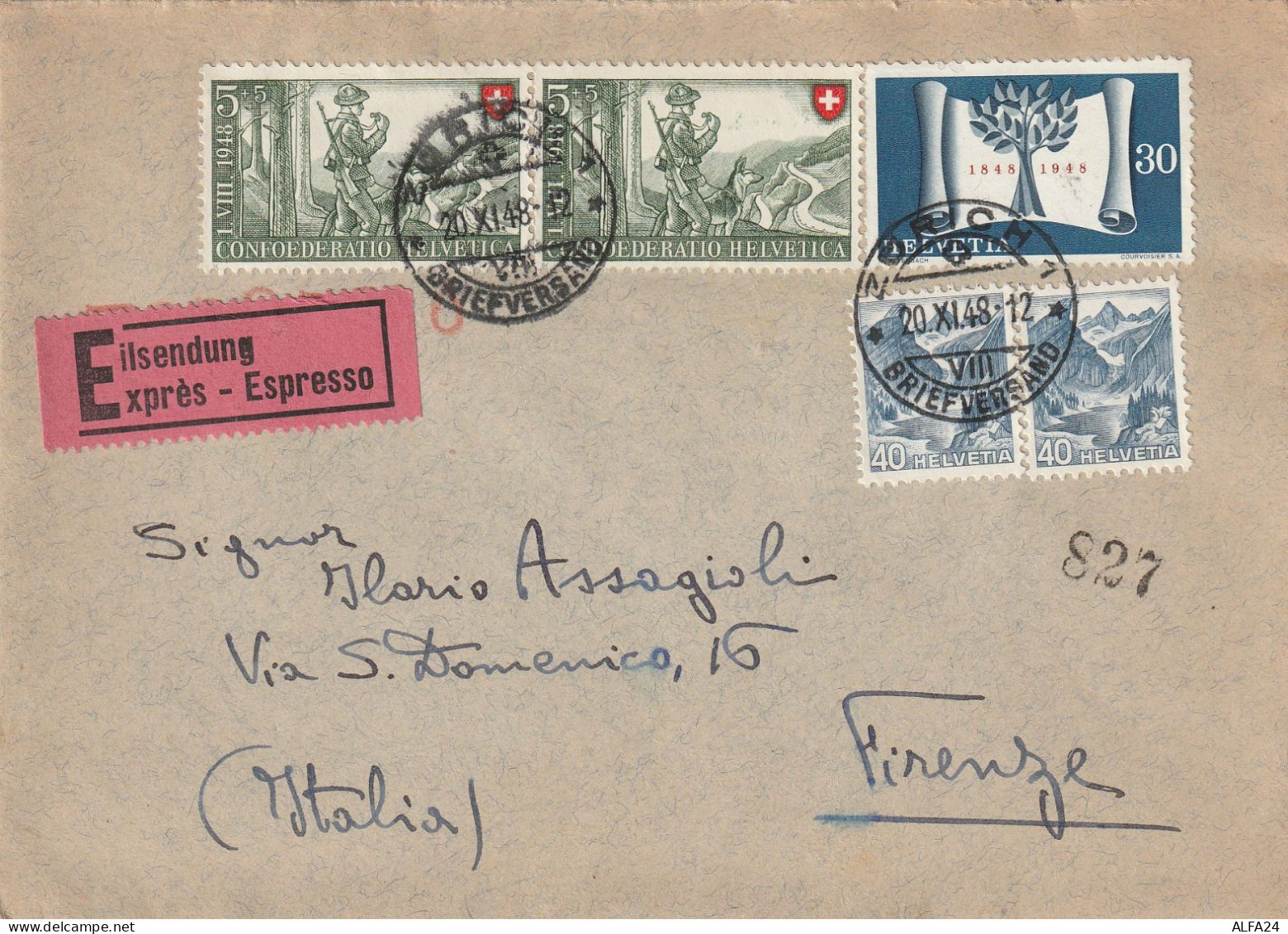 ESPRESSO SVIZZERA 1948 30+2X5+2X40 TIMBRO ZURICH (YK32 - Covers & Documents