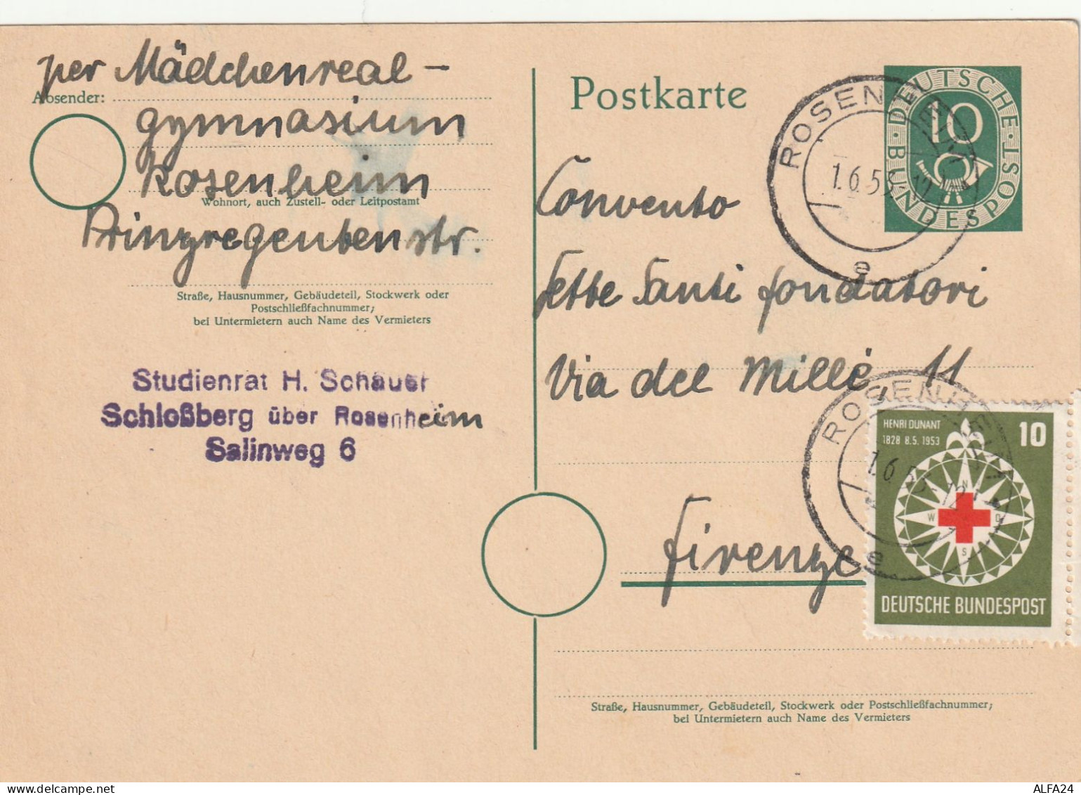 INTERO POSTALE GERMANIA 10+10 TIMBRO ROSENHEIM 1953 (YK13 - Postkarten - Gebraucht