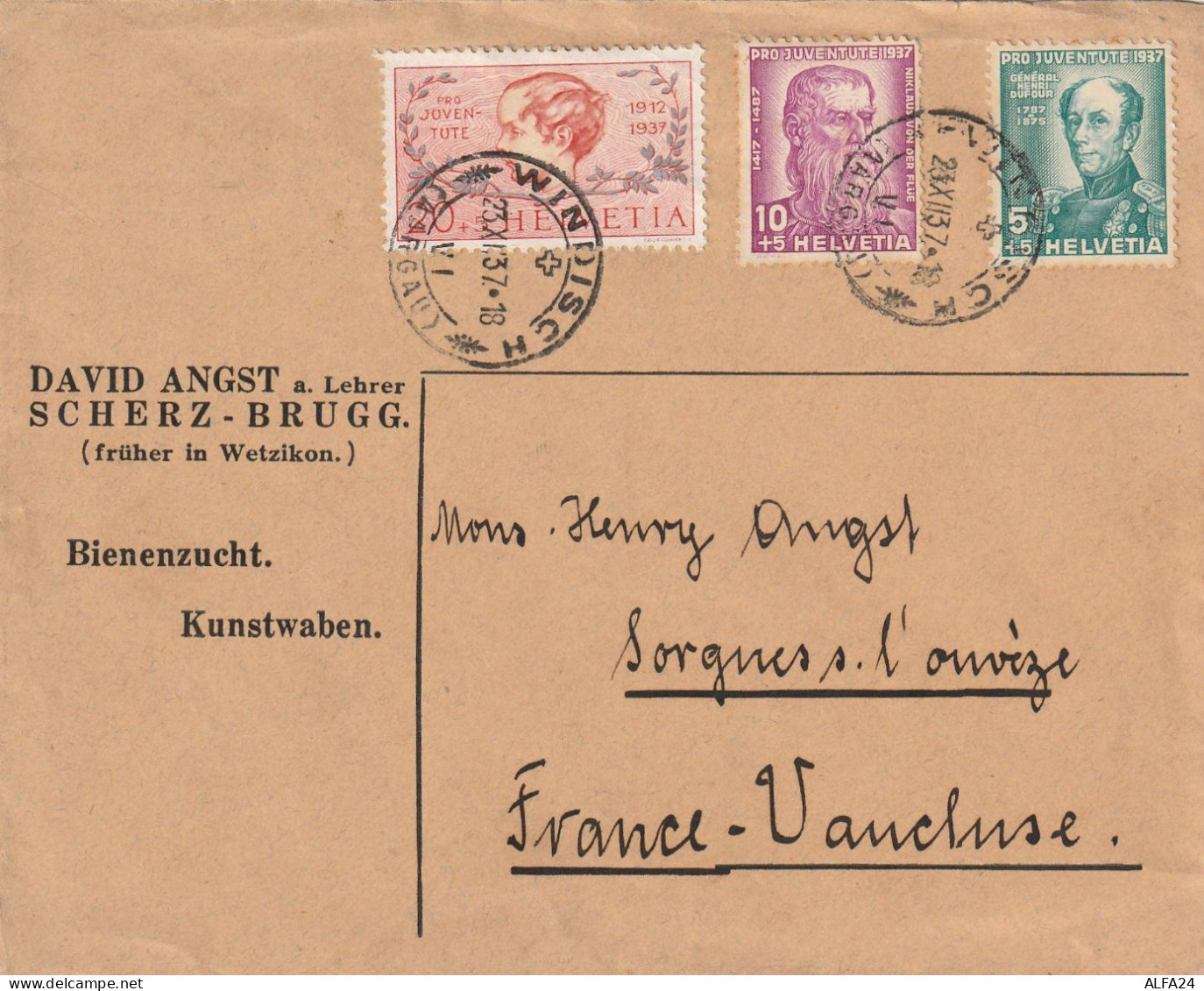 CARTOLINA POSTALE SVIZZERA 1937 PRO JUVENTUTE TIMBRO WINDISCH (YK9 - Brieven En Documenten