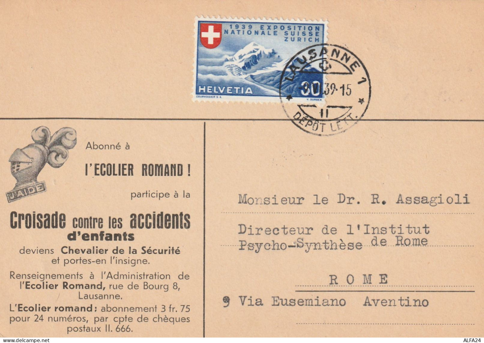 CARTOLINA POSTALE SVIZZERA 1939 30 EXPOSITION NATIONALE TIMBRO LAUSANNE (YK8 - Lettres & Documents