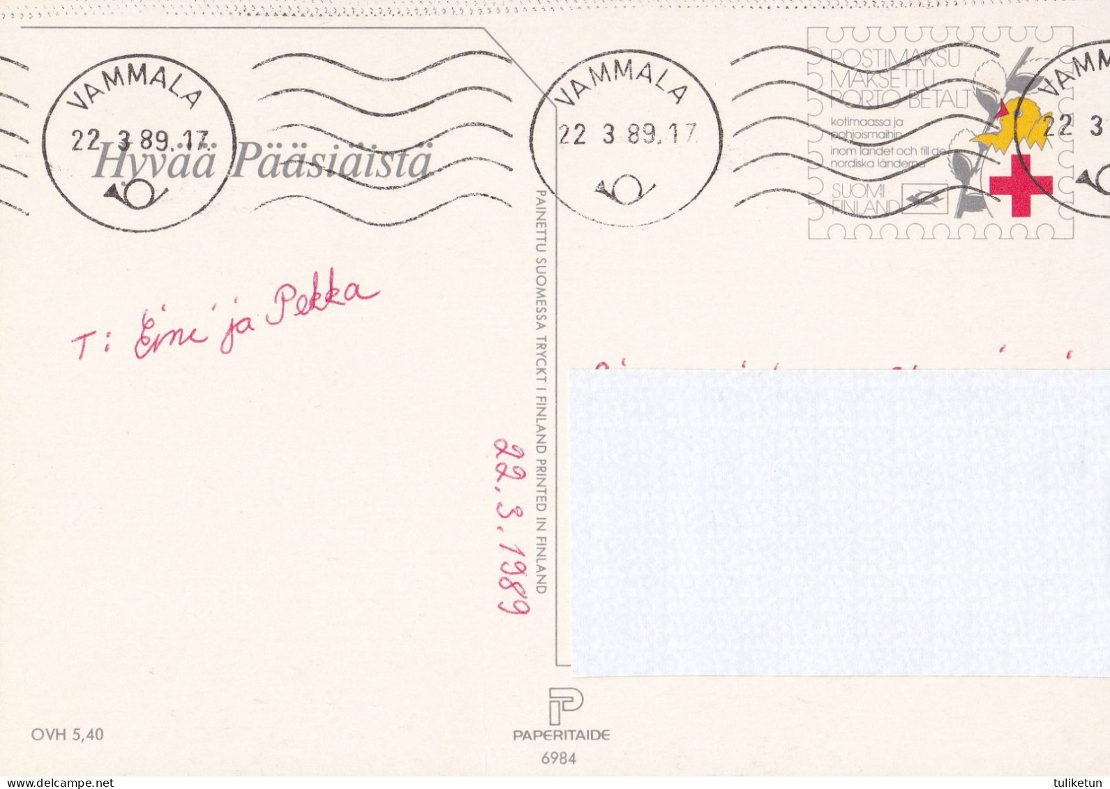 Postal Stationery - Bird - Chick - Easter Witches Cats - Red Cross 1989 - Suomi Finland - Postage Paid - Postal Stationery