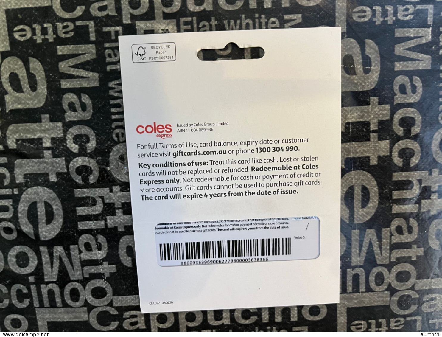 28-3-2024 (Gift Card 2) Collector Card - Australia - Coles EXPRESS  (no Value On Card) + Presentation Support - Gift Cards