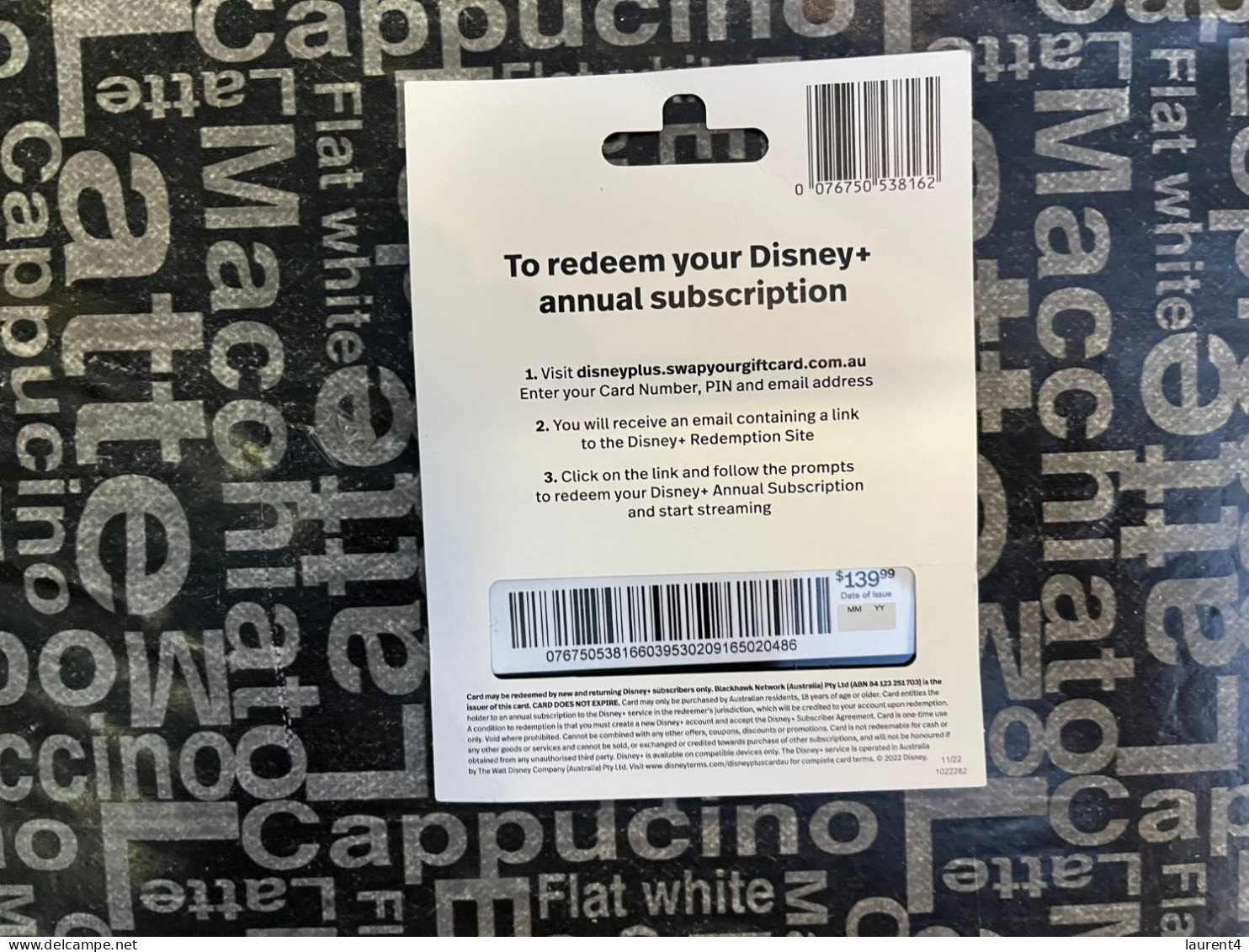 28-3-2024 (Gift Card 2) Collector Card - Australia - Disney - $139.99  (no Value On Card) + Presentation Support - Gift Cards