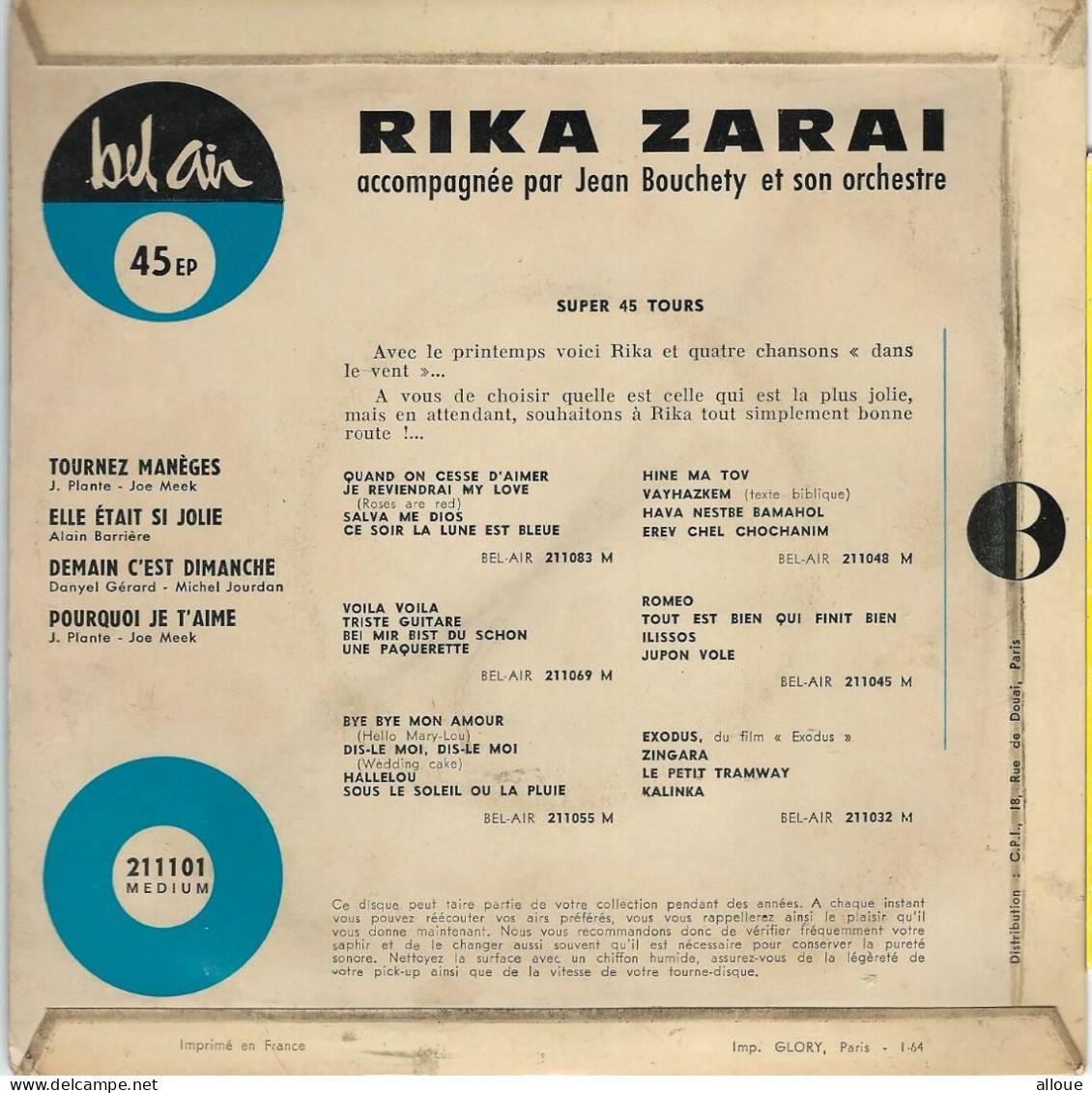 RIKA ZARAI -  FR EP - TOURNEZ MANEGES - POURQUOI JE T'AIME (JOE MEEK) + 2 - Andere - Franstalig