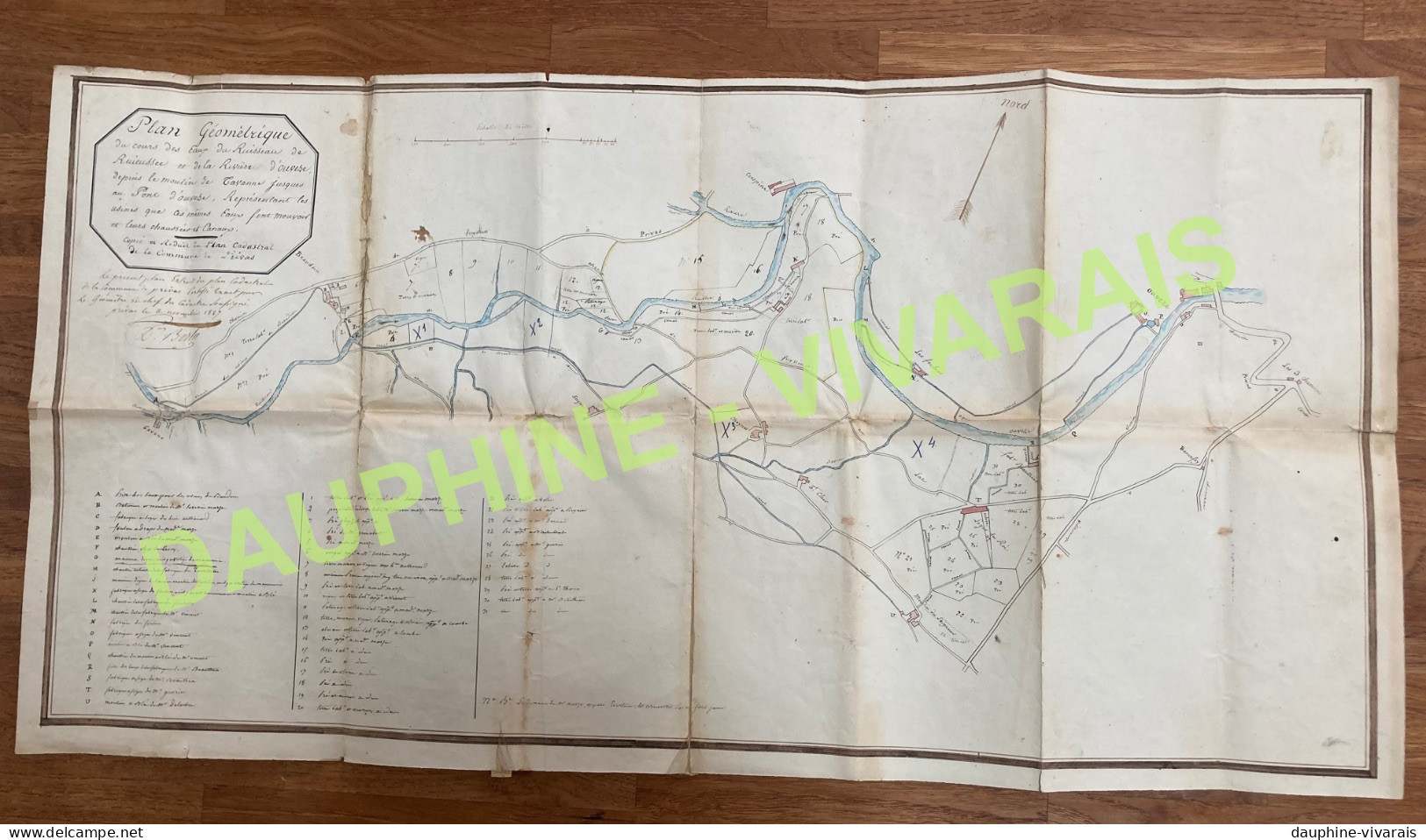 EXTRAIT DU PLAN CADASTRAL DE PRIVAS ARDECHE 07 - 1827 - USINES ALIMENTEES PAR LE RUISSEAU RIEUSSEC ET LA RIVIERE OUVEZE - Historische Dokumente