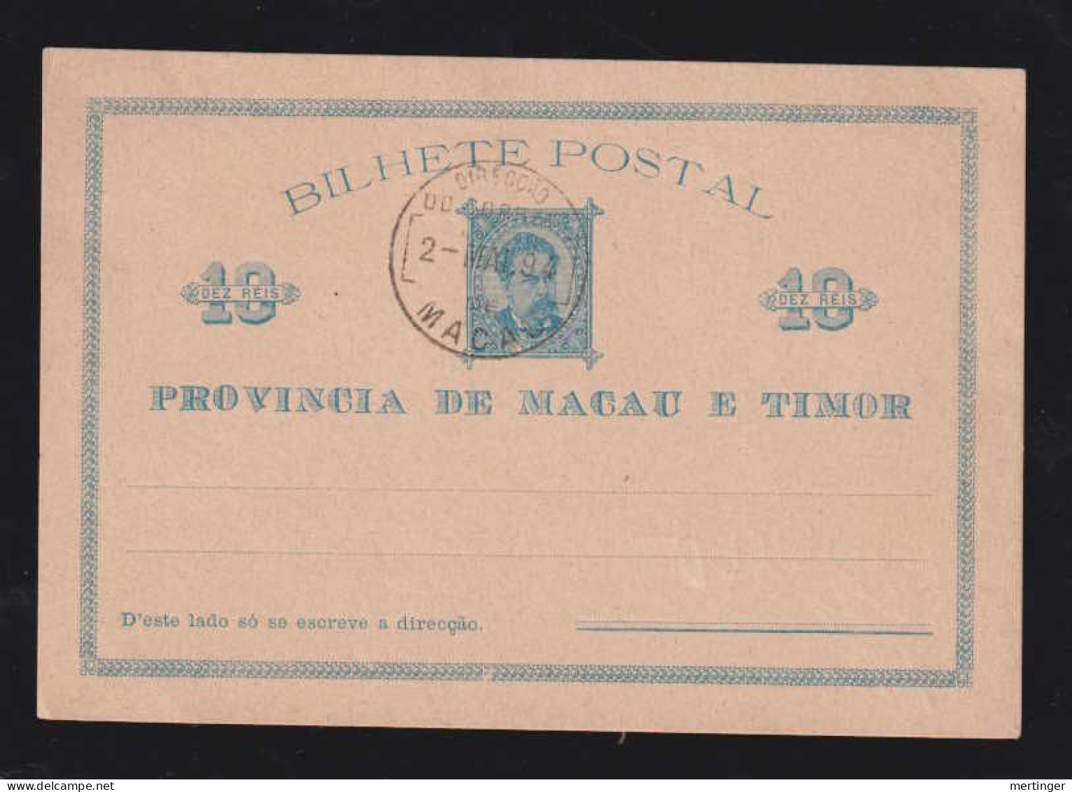 Portugal MACAU China 1894 Luis I 10R Postcard Stationery Used - Cartas & Documentos