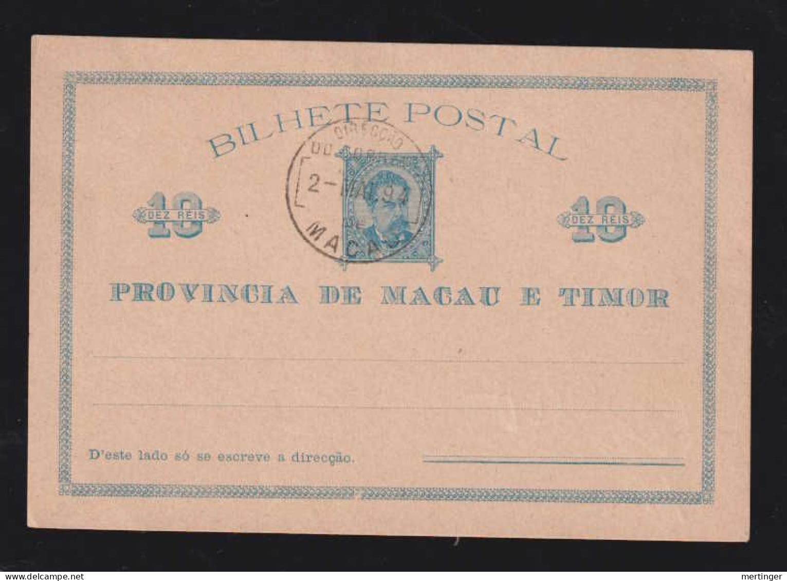 Portugal MACAU China 1894 Luis I 10R Postcard Stationery Used - Storia Postale
