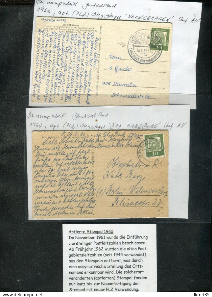 "BUNDESREPUBLIK DEUTSCHLAND" 1962, Partie Mit 4 Belegen Je Mit Aptiertem (PLZ) Stempel, Vgl. Fotos (L0120) - Sammlungen