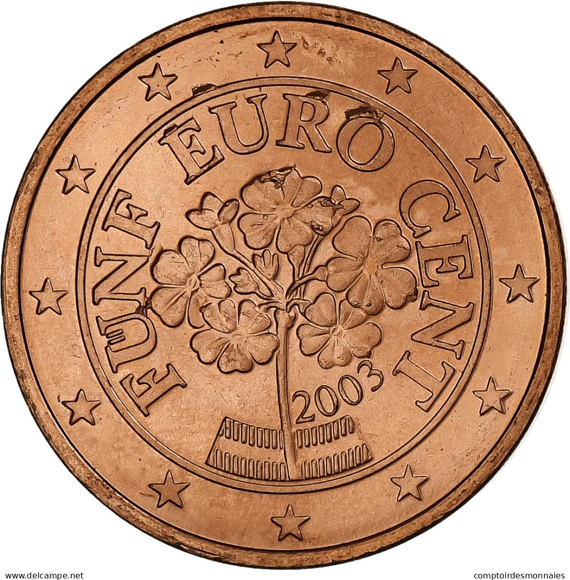 Autriche, 5 Euro Cent, 2003, Vienna, SPL, Cuivre Plaqué Acier, KM:3084 - Autriche