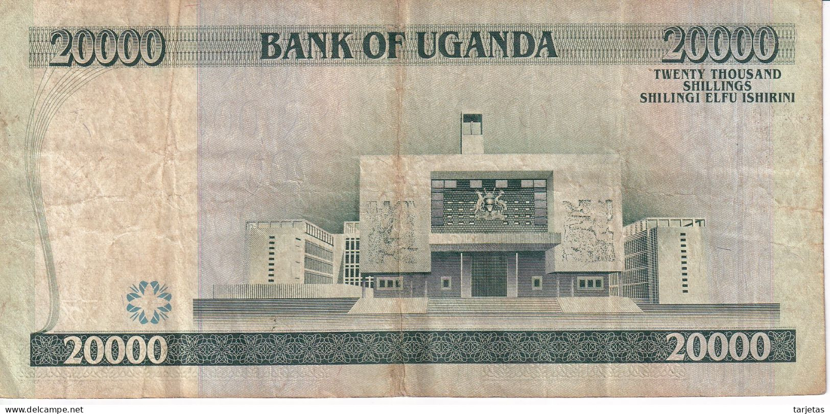 BILLETE DE UGANDA DE 20000 SHILLINGS DEL AÑO 2005 (BANKNOTE) GRULLA CORONADA - Ouganda