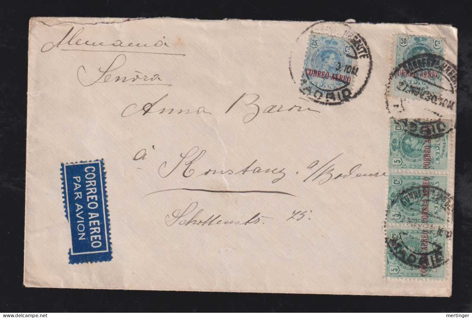 Spain 1930 Airmail Cover Overprint Stamps MADRID X KONSTANZ Germany - Covers & Documents