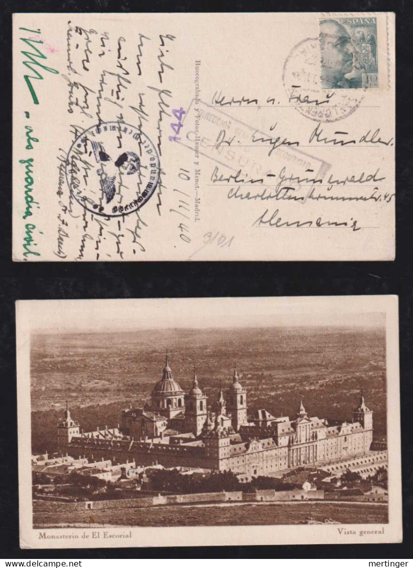 Spain 1940 Double Censor Postcard SAN LOZENZ X BERLIN Germany - Brieven En Documenten