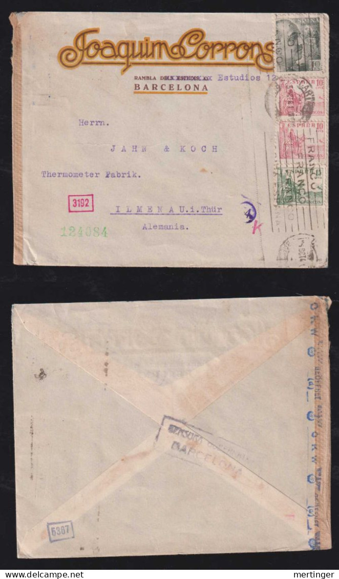 Spain 1941 Double Censor Cover BARCELONA X ILMENAU Germany - Brieven En Documenten