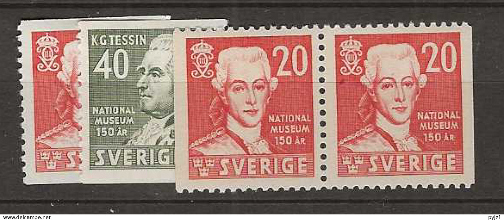 1942 MH Sweden Mi 291-92 + Pair - Unused Stamps