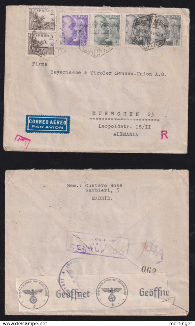 Spain 1941 Double Censor Airmail Cover MADRID X MUNICH Germany - Brieven En Documenten