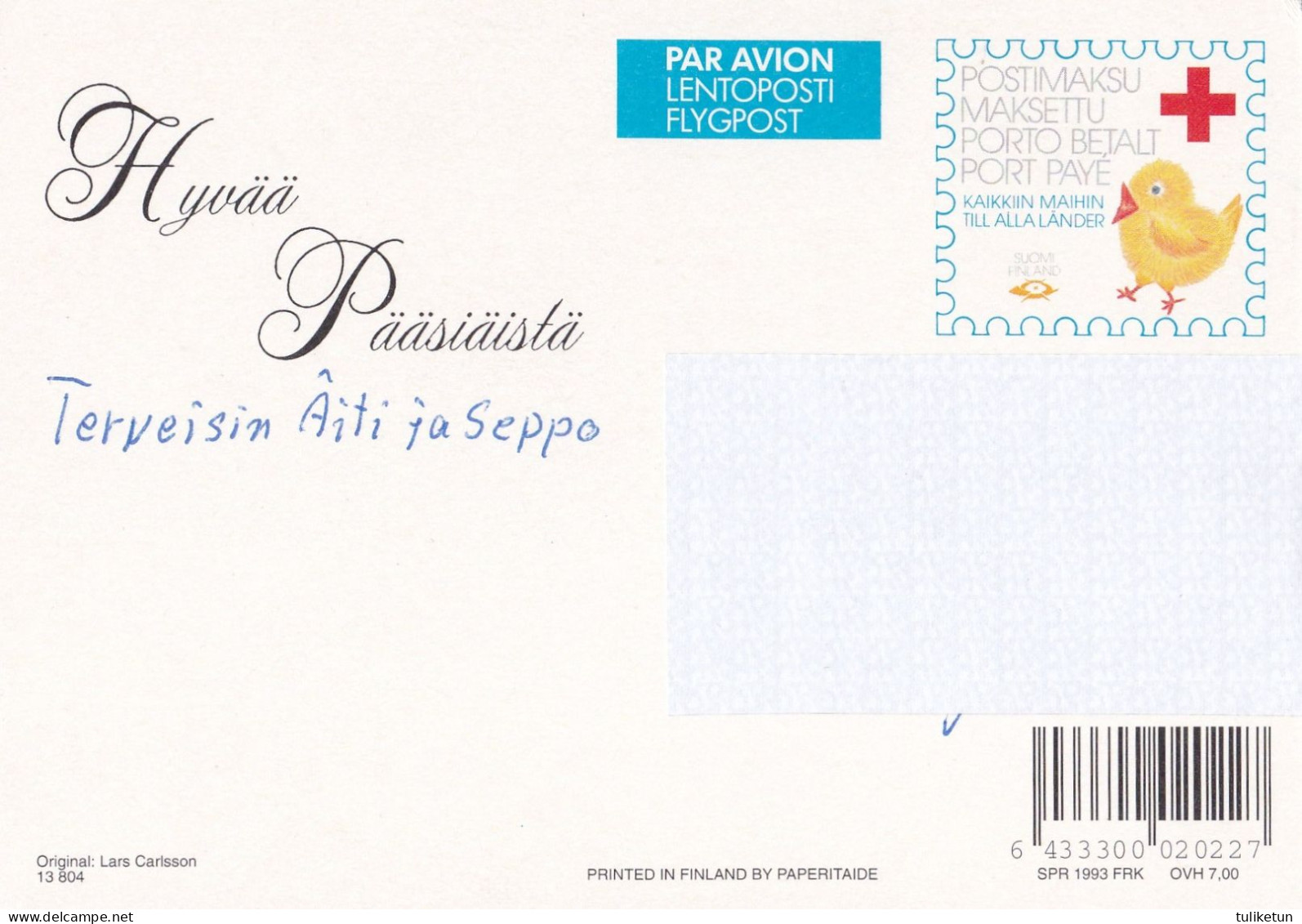 Postal Stationery - Summer Landscape - Streal Flows - Bird - Red Cross 1993 - Suomi Finland - Postage Paid - Postwaardestukken