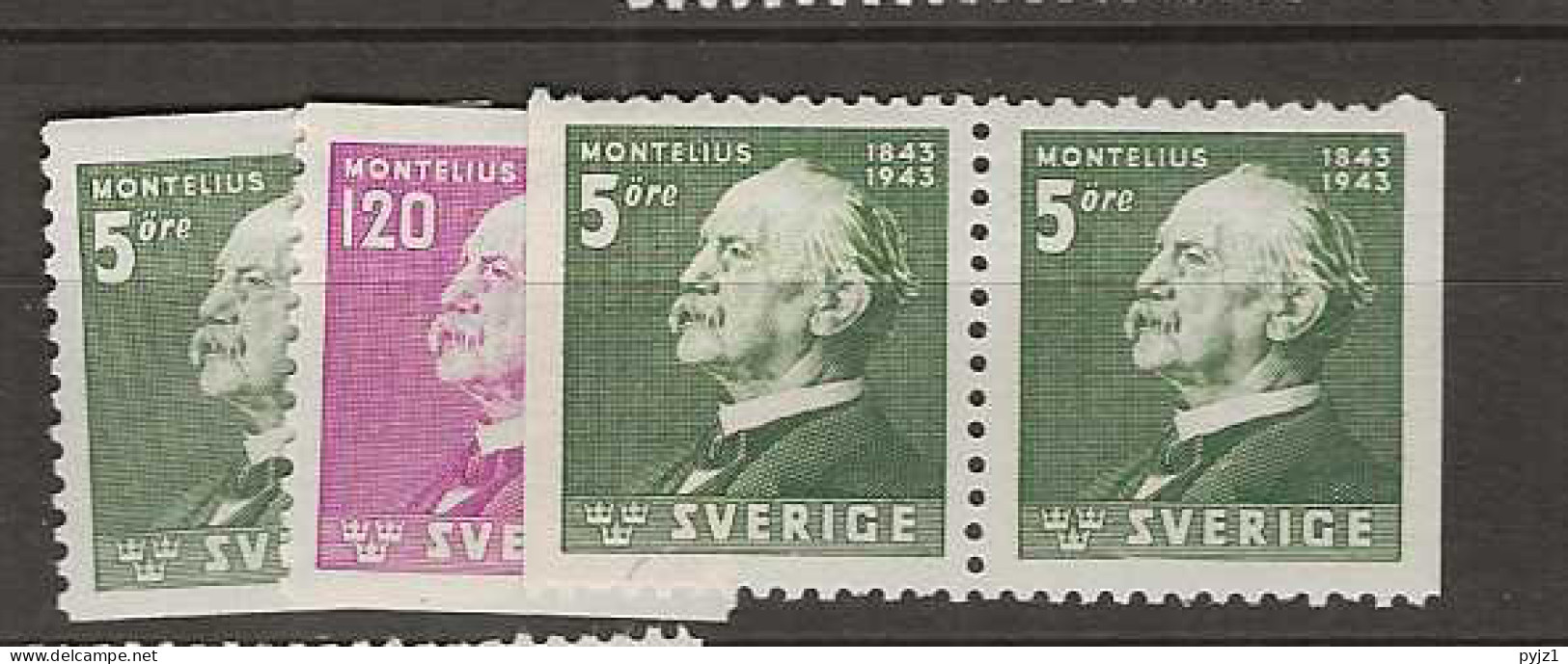 1943 MH Sweden Mi 302-03 + Pair - Unused Stamps