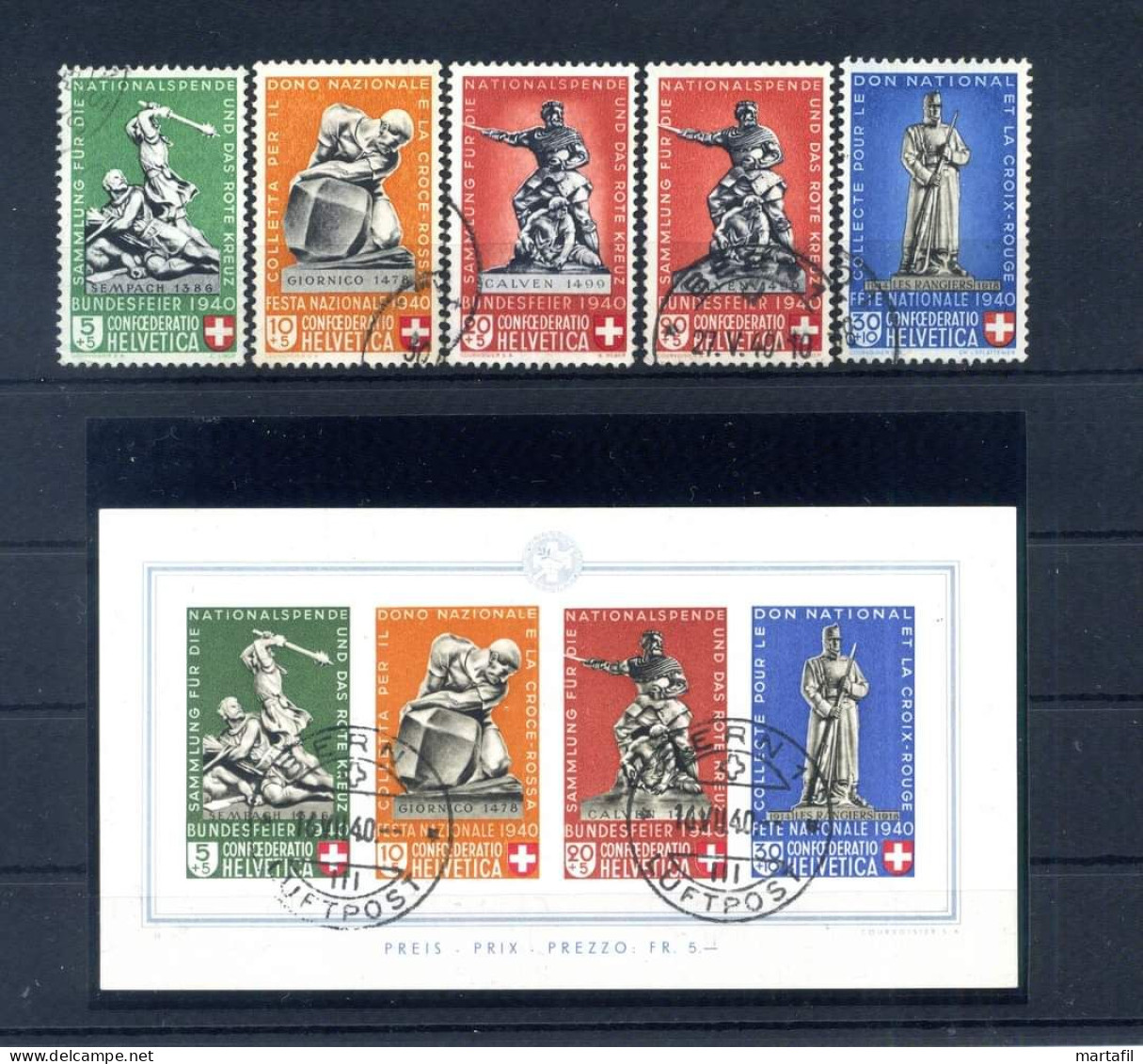 SVIZZERA 1940 Pro Patria Monumenti. Serie Di 5 Valori + BF 5 Con Annullo FDC - Used Stamps
