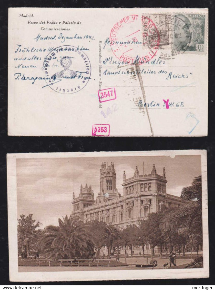 Spain 1942 Double Censor Picture Postcard MADRID X BERLIN Germany - Brieven En Documenten