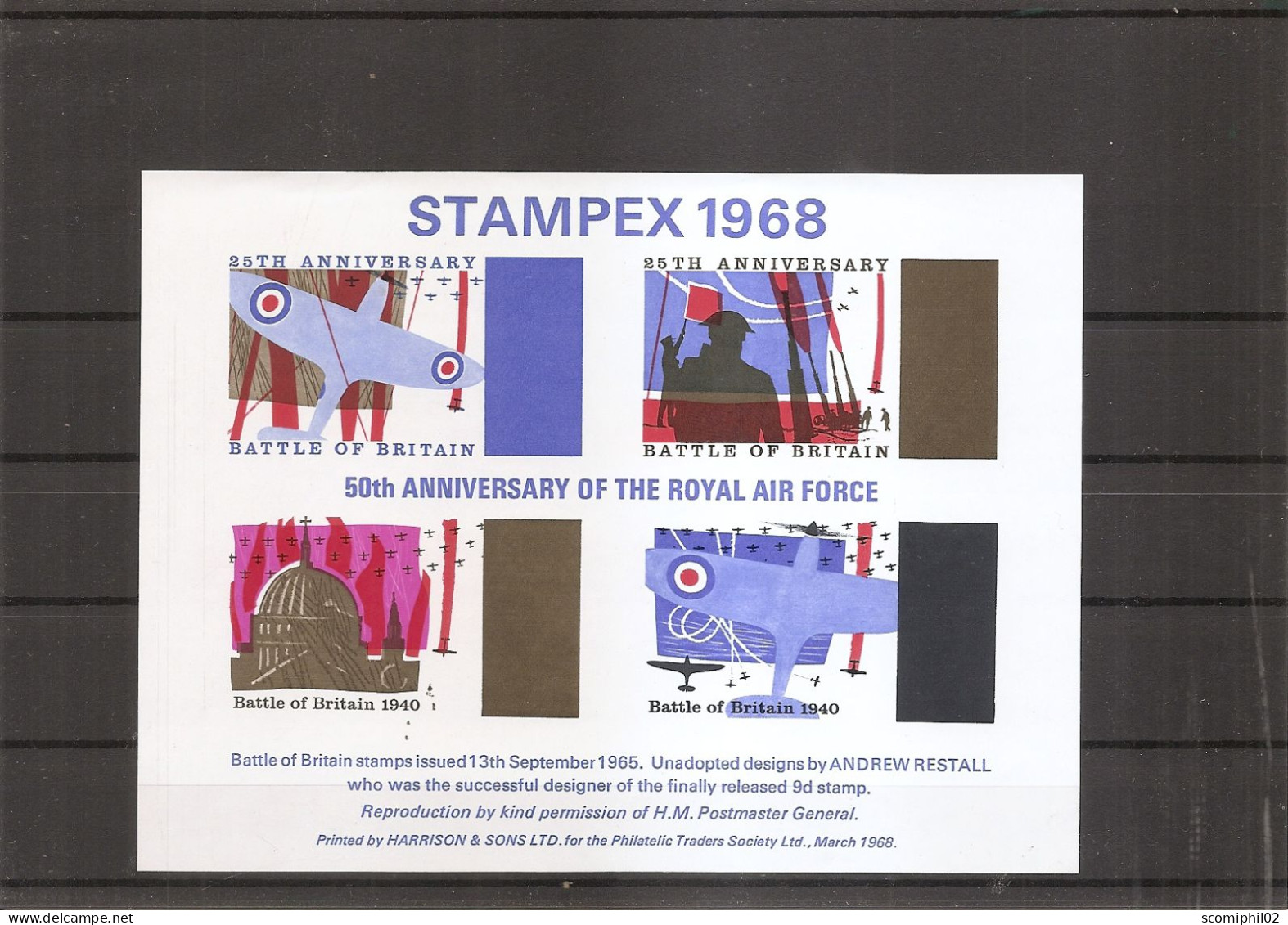 Avions - RAF   ( BF Privé Commémoratif XXX -MNH - De Stampex 1968 ) - Aerei