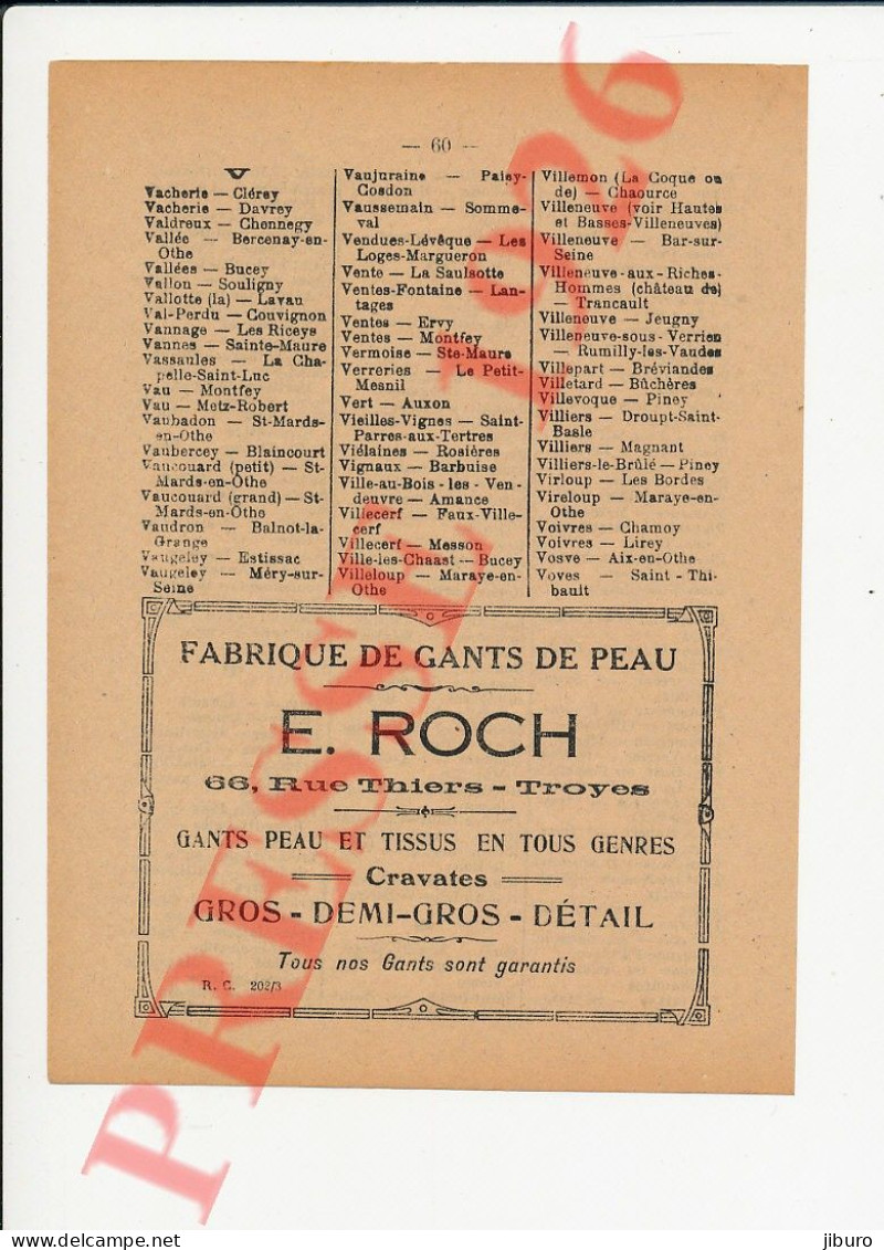 Publicité 1926 E. Roch Troyes 66 Rue Thiers Fabrique De Gants De Peau 250/42 - Zonder Classificatie