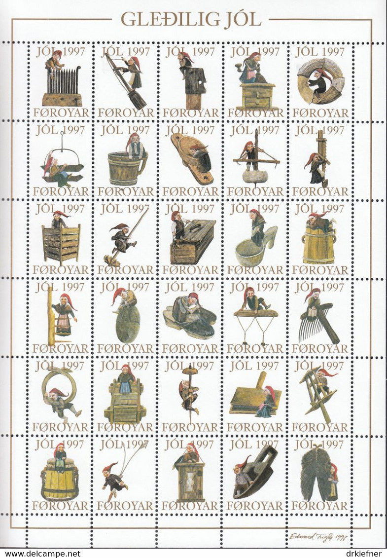 FÄRÖER  1997, JÓL CHRISTMAS KERSTMIS NOEL WEIHNACHTEN, 30 Vignetten, Ungebraucht, MNH **, Zwerg Arbeitsgeräte - Faroe Islands