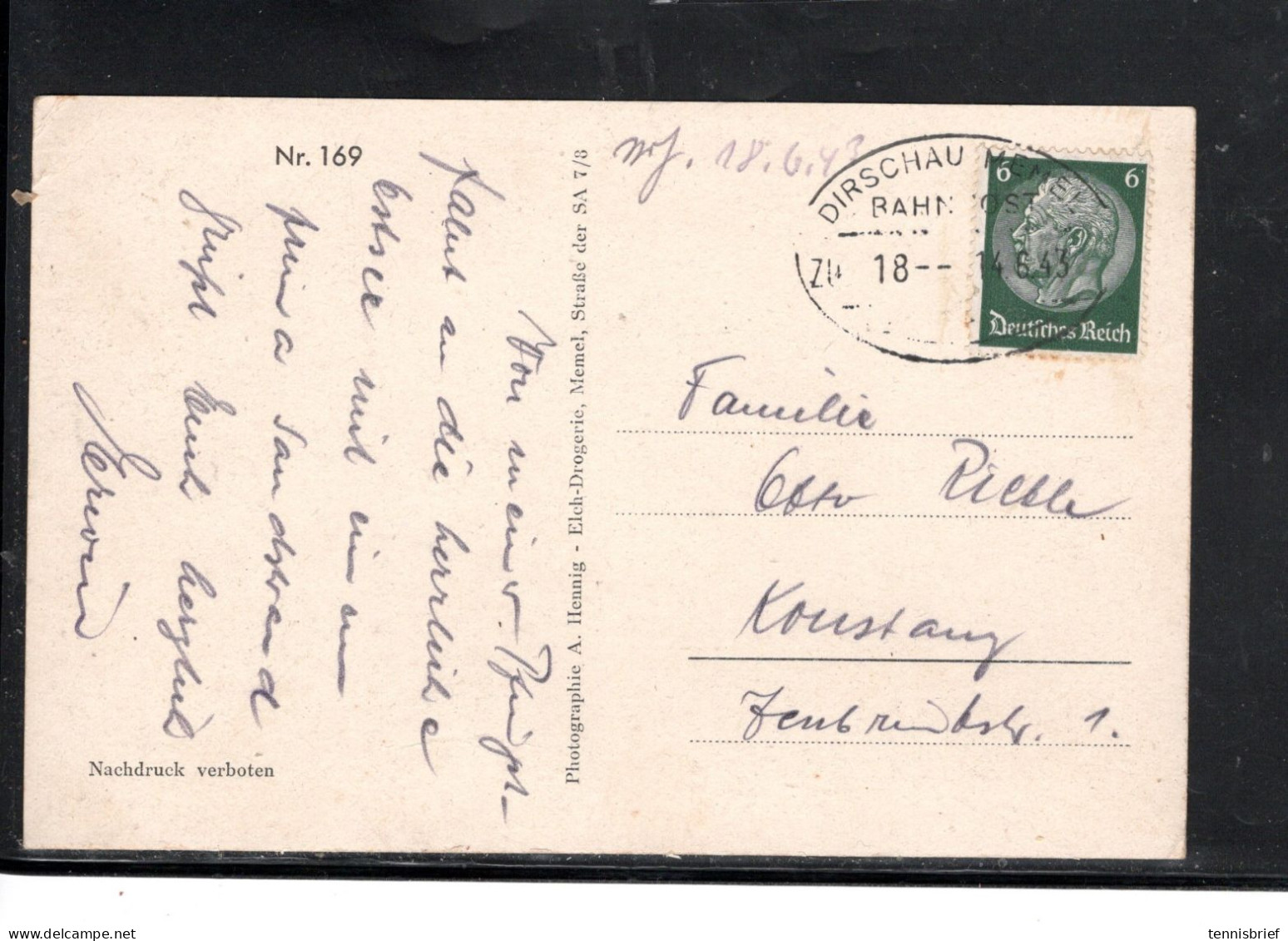 1943   Ambulant " DIRSCHAU- MEMEL -Zug 18  " Claire Sur 6 Pfg.  ,  Rare Carte-vu  " Memel-Mellneraggen-Badestrand  #1738 - Cartas & Documentos
