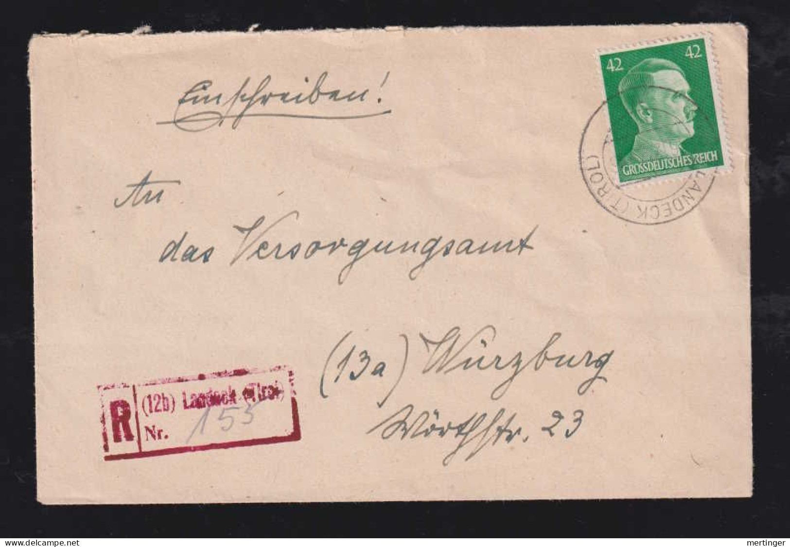 Österreich Austria Ostmark 1944 Registered Cover LANDECK TIROL X WÜRZBURG - Covers & Documents