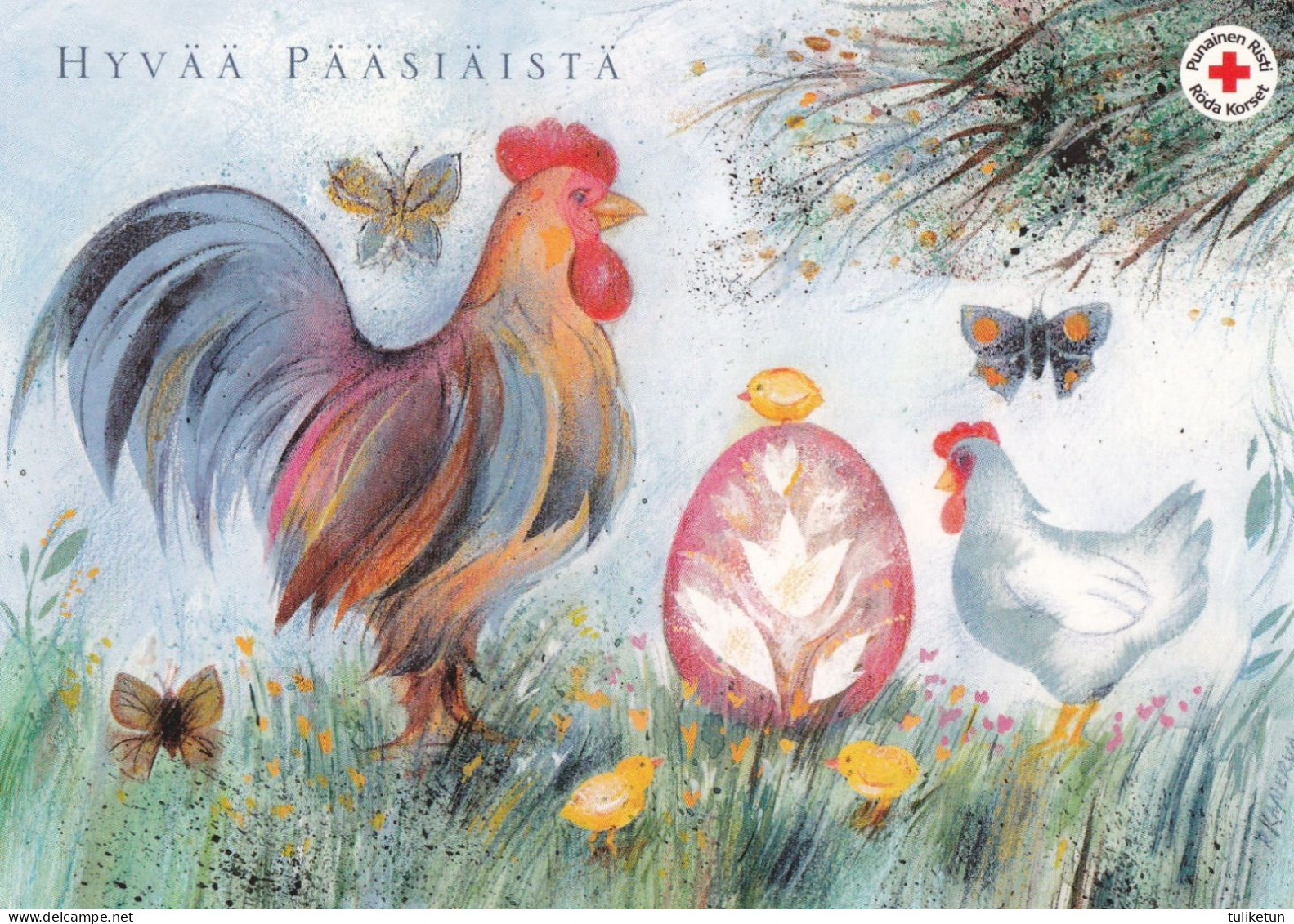 Postal Stationery - Easter Cock - Chicken - Chicks - Butterflies - Red Cross - Suomi Finland - Postage Paid - Postwaardestukken