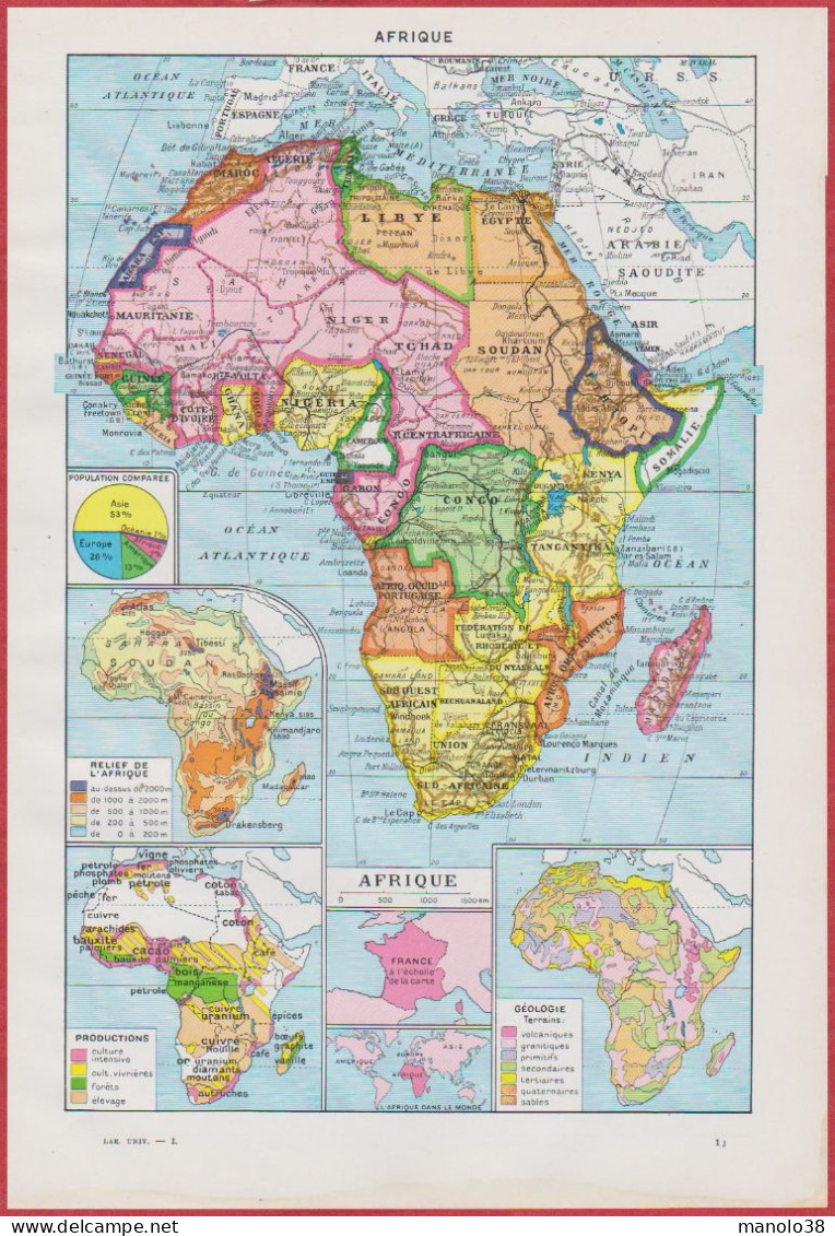 Afrique. Plusieurs Cartes. Communications De Surface Et Aérienne. Larousse 1948. - Historische Dokumente
