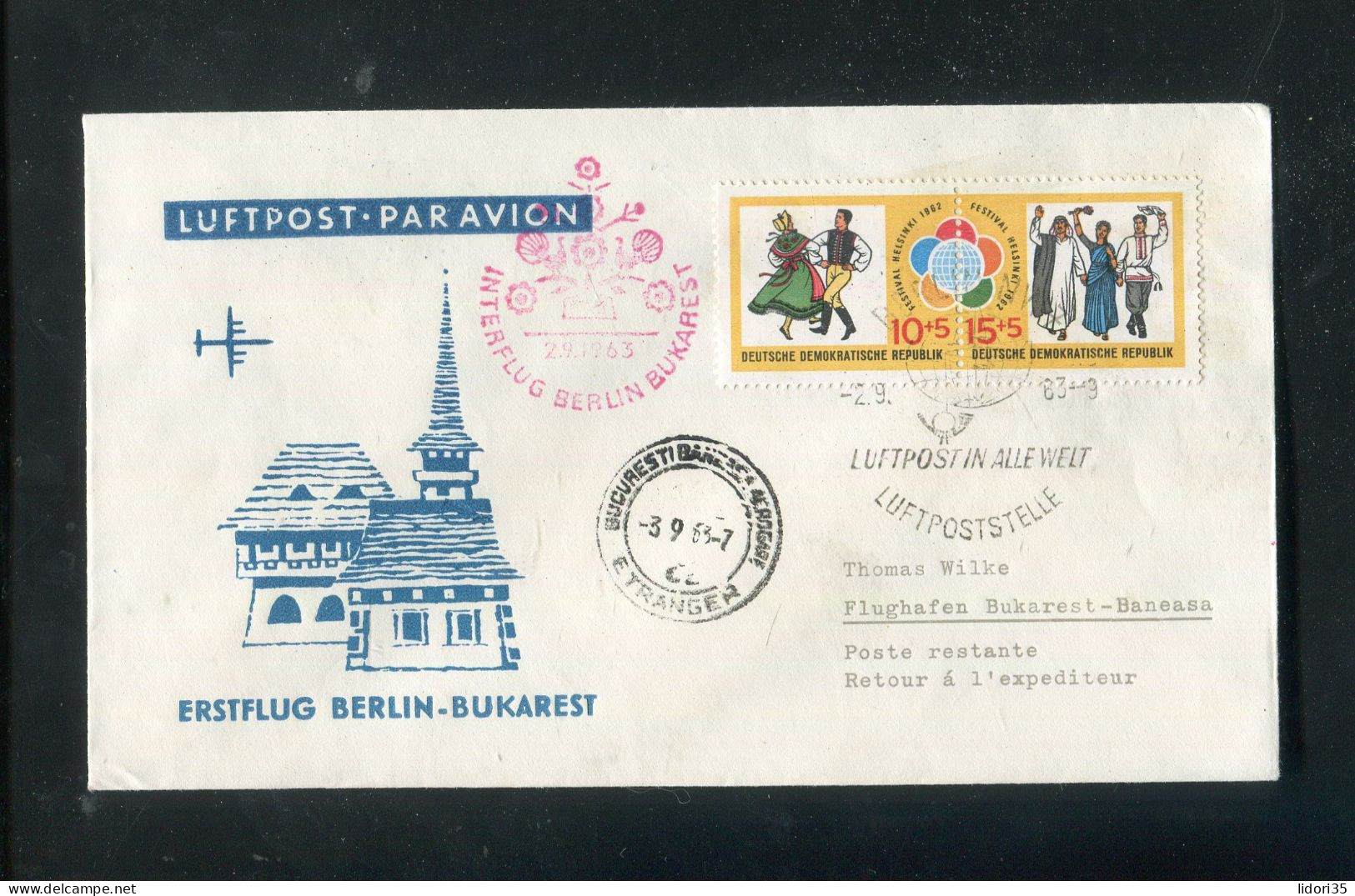 "DDR" 1963, INTERFLUG-Erstflugbrief "Berlin-Bukarest" Frankiert Mit Zusammendruck Mi. W Zd 42 (L0133) - Luftpost