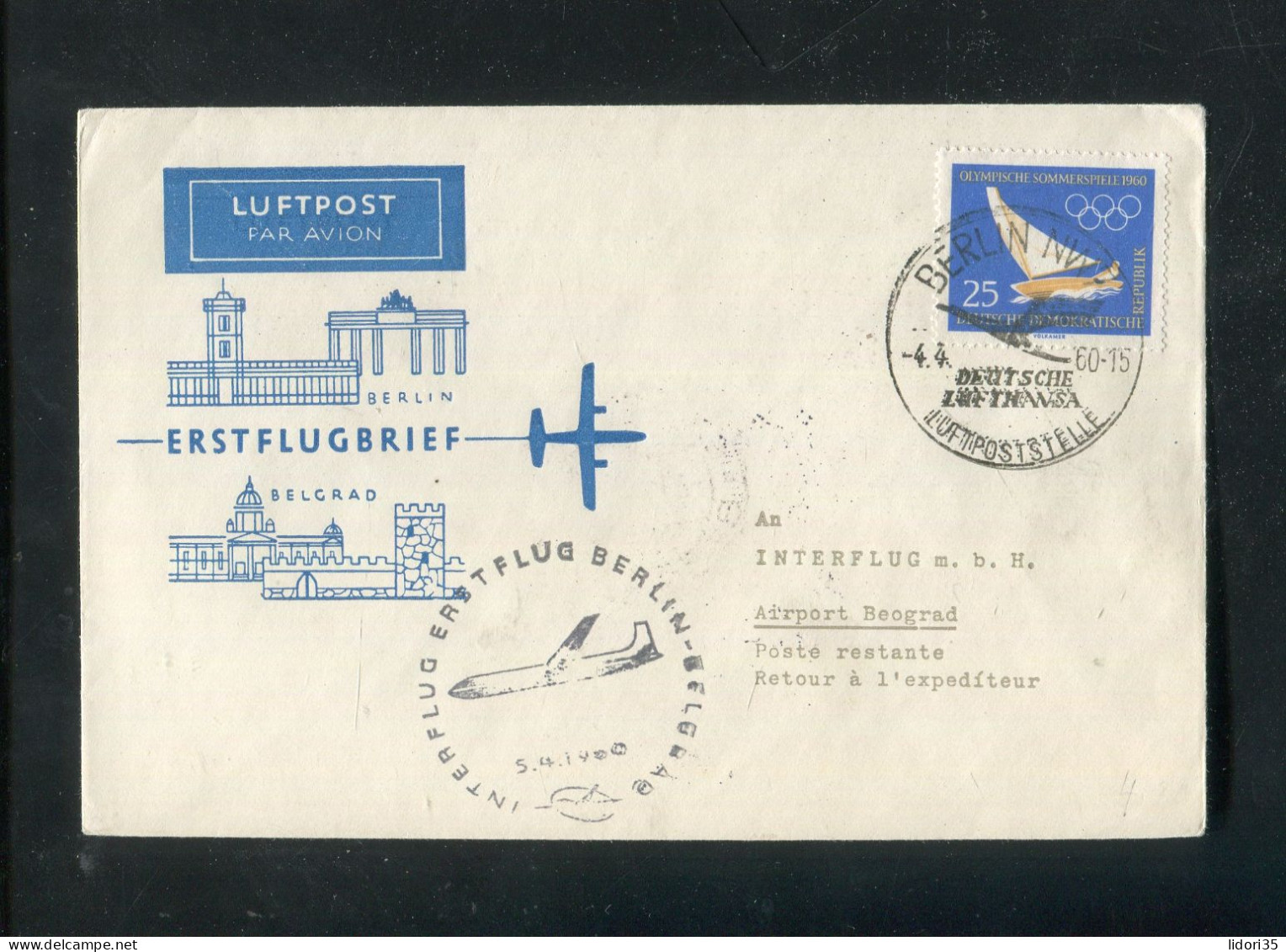 "DDR" 1960, INTERFLUG-Erstflugbrief "Berlin-Belgrad" (L0134) - Luftpost