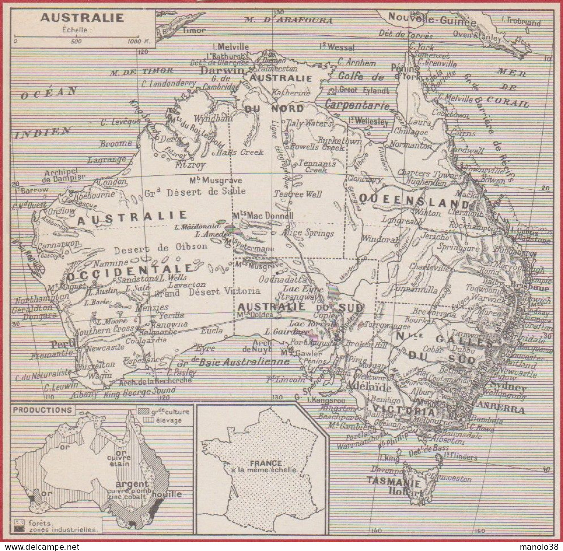 Carte De L' Australie. Production. Larousse 1948. - Historische Dokumente