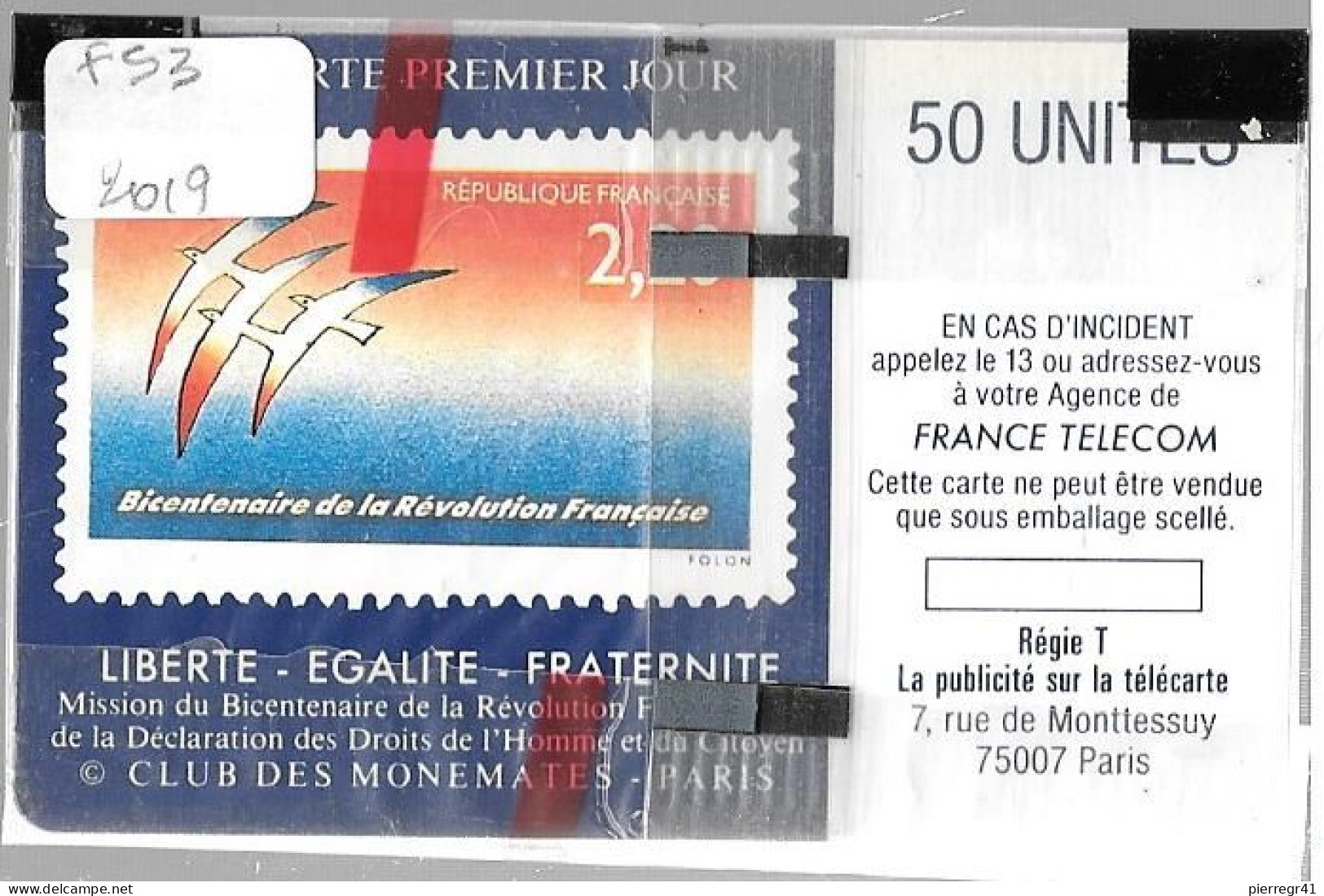 CARTE-PUBLIC-01/89-SO2-50U-FOLON-OISEAUX Du BICENTENAIRE-V° 4 Pe 2019-NSB-TBE - 1989