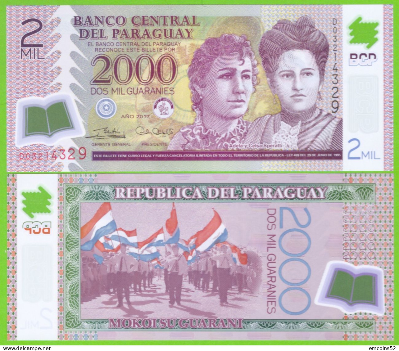 PARAGUAY 2000 GUARANIES 2017 P-228d  UNC - Paraguay