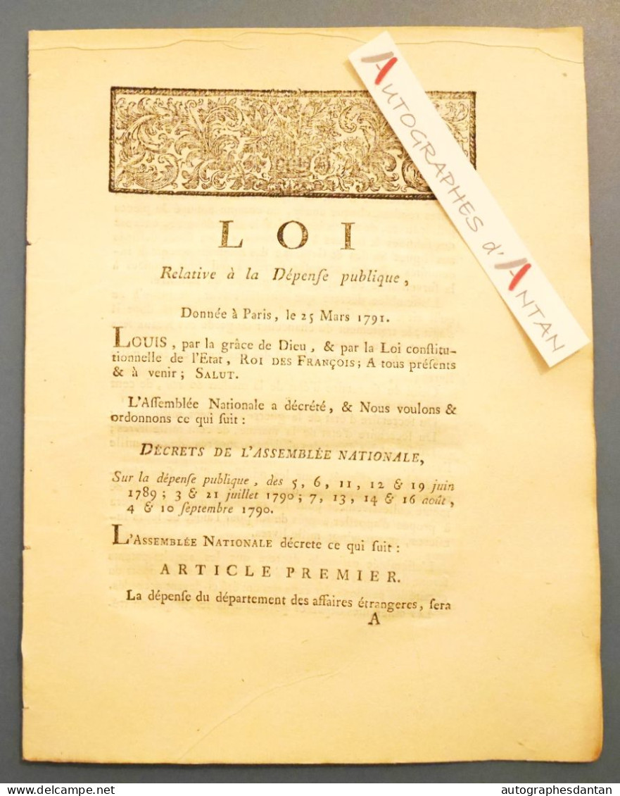 ● LOI 1791 Relative à La Dépense Publique - 20p - Aubert Du Bayet - Cuchet Grenoble Imprimeur - Cf 5 Photos - Decretos & Leyes