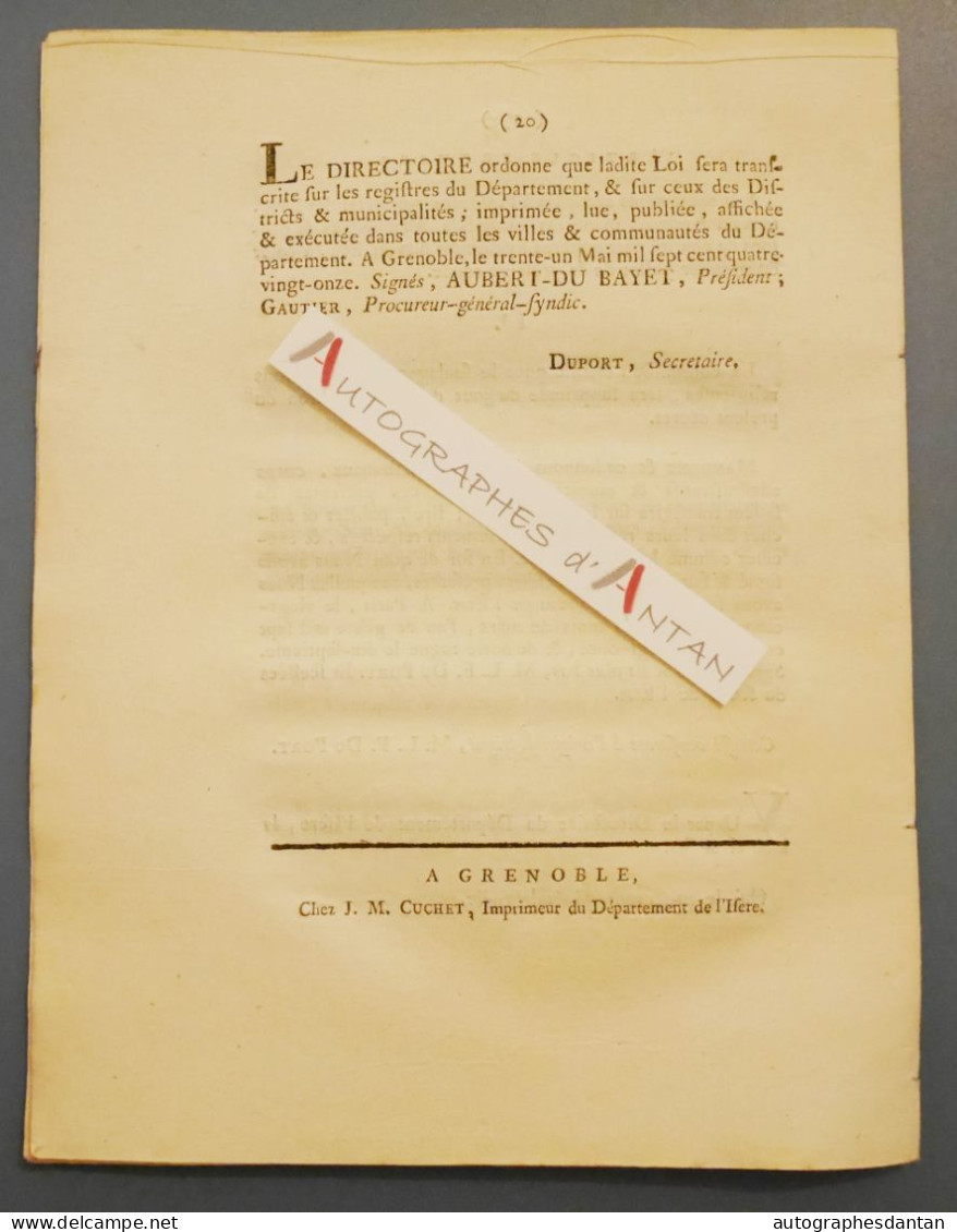 ● LOI 1791 Relative à La Dépense Publique - 20p - Aubert Du Bayet - Cuchet Grenoble Imprimeur - Cf 5 Photos - Décrets & Lois