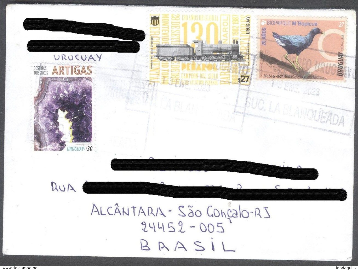 URUGUAY #3792 + 3825  -  COVER TO RIO DE JANEIRO, BRASIL - FAUNA - LOCOMOTIVE - MINERAL- 2022 - Uruguay