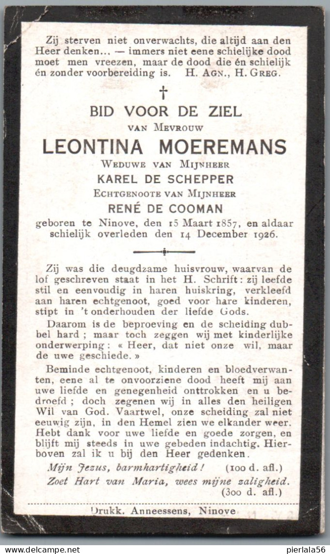 Bidprentje Ninove - Moeremans Leontina (1857-1926) Hoekplooien - Imágenes Religiosas