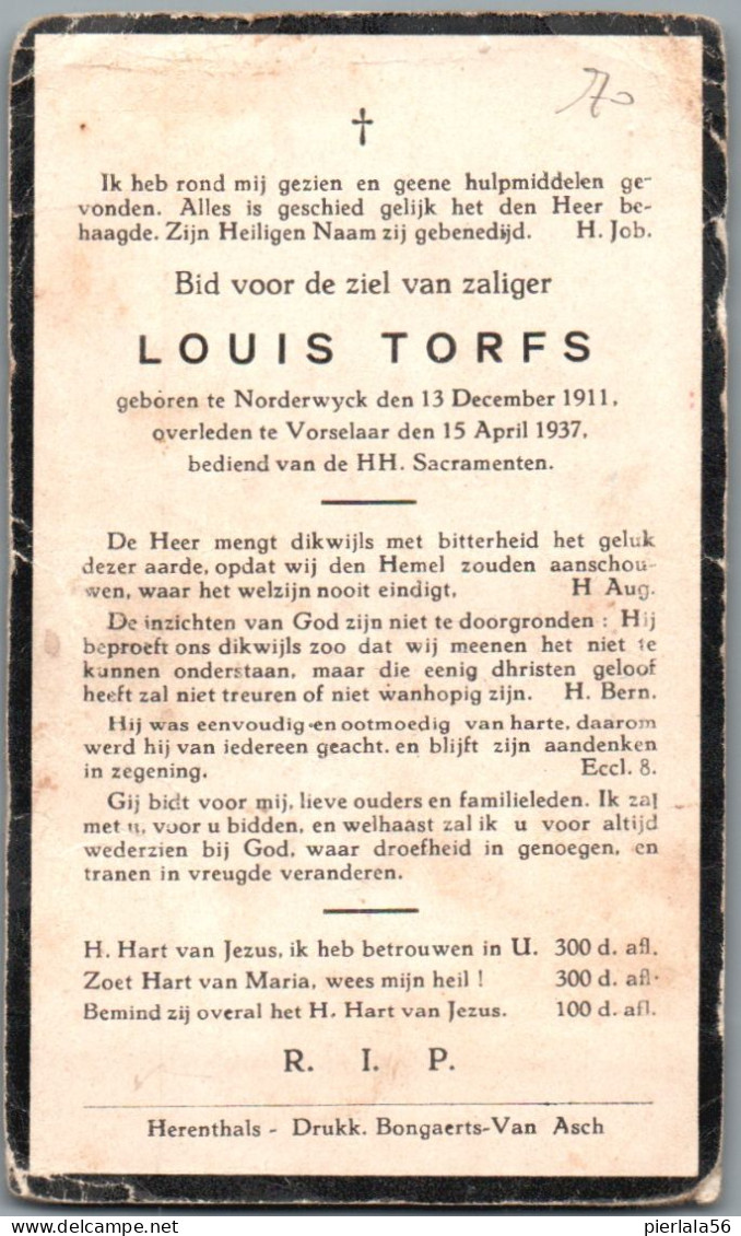 Bidprentje Noorderwijk - Torfs Louis (1911-1937) - Imágenes Religiosas