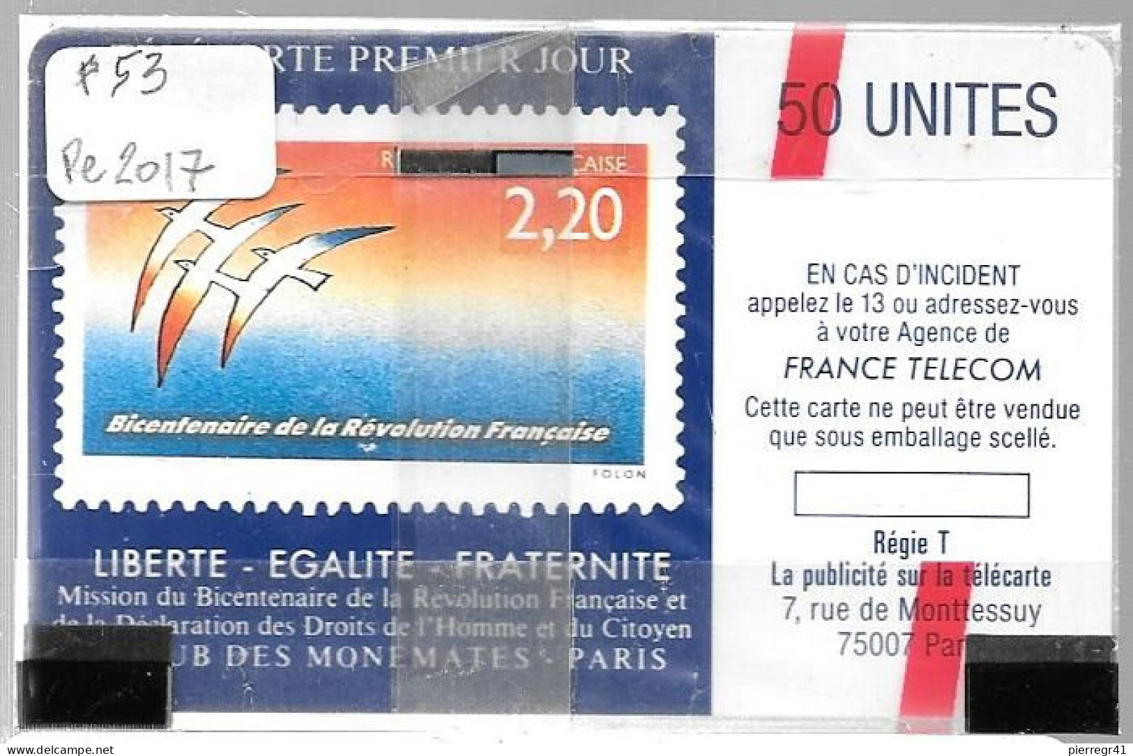 CARTE-PUBLIC-01/89-SO2-50U-FOLON-OISEAUX Du BICENTENAIRE-V° 4 Pe 2017-NSB-TBE - 1989