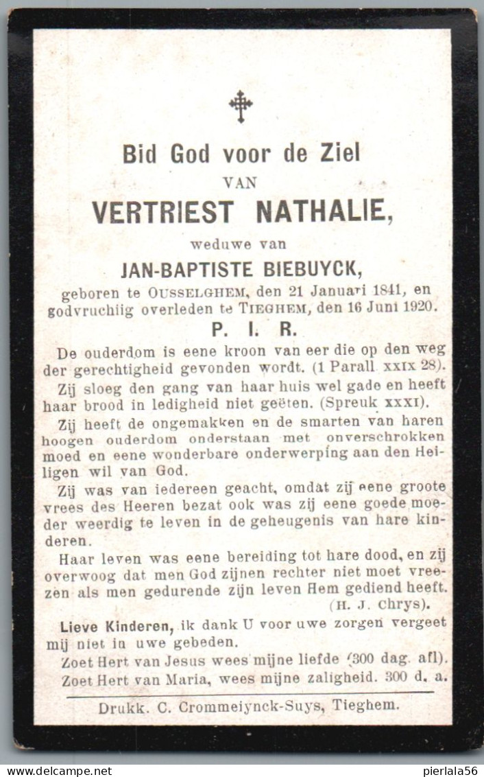 Bidprentje Oeselgem - Vertriest Nathalie (1841-1920) - Imágenes Religiosas