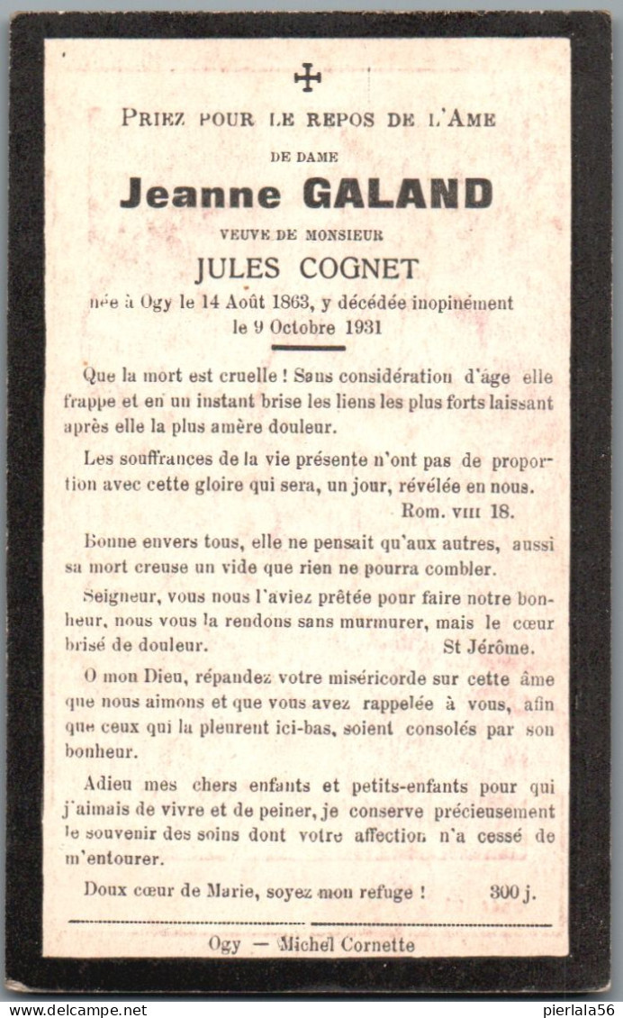 Bidprentje Ogy - Galand Jeanne (1863-1931) - Imágenes Religiosas