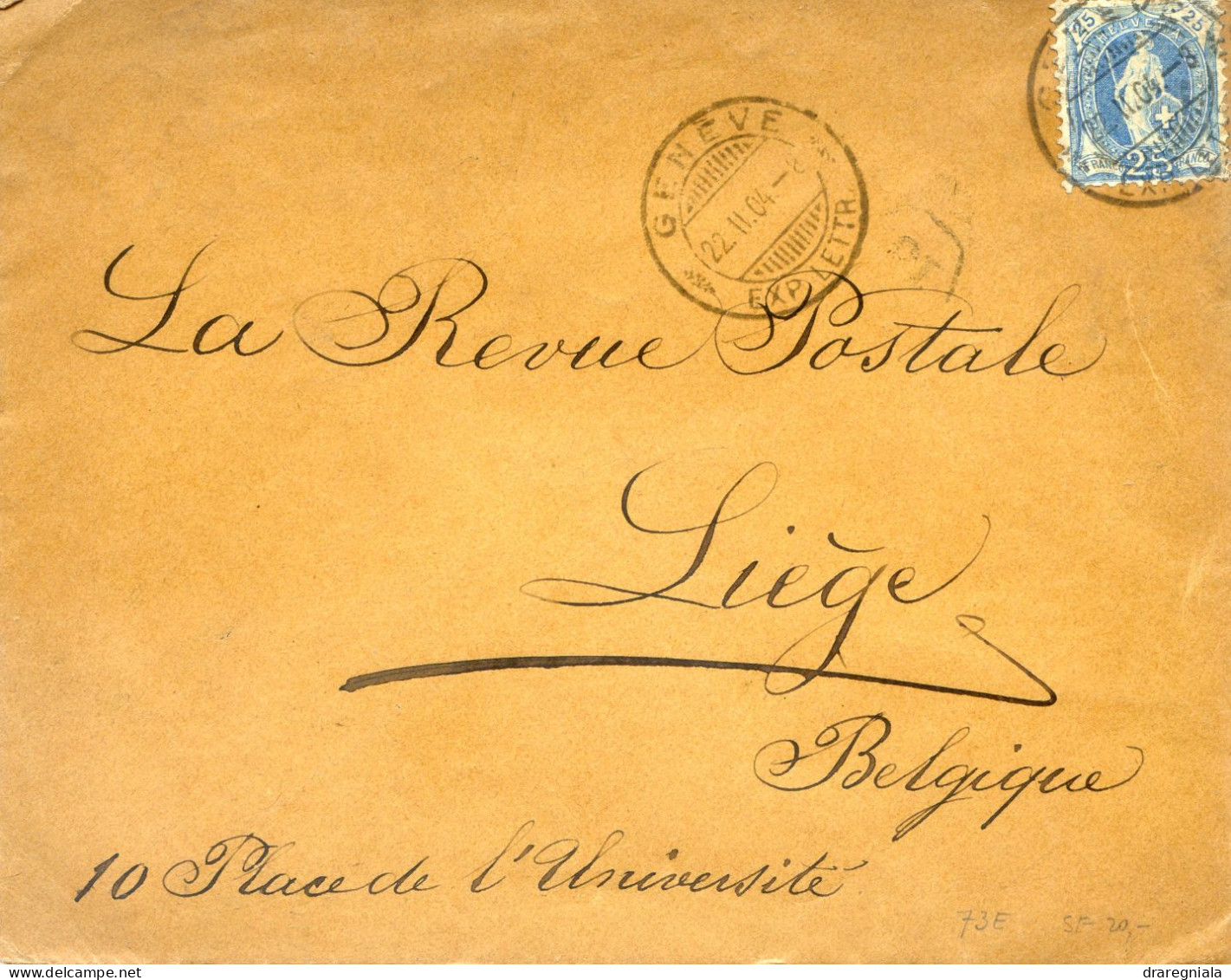 Lettre Avec Cachet De Genève 22 II 04 Exp Lettr Pour Liège Belgique - Helvétia Debout N°73E - Lettres & Documents