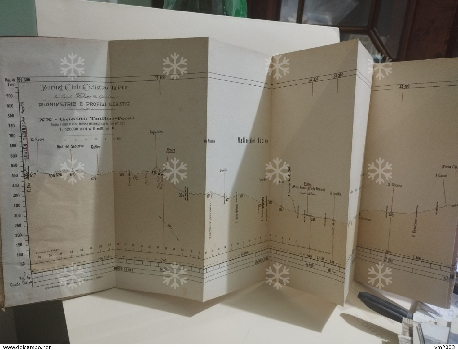 Touring Club Ciclistico Italiano Mappa GUALDO TADINO-LA SOMMA-TERNI Valle Del Topino E Tissino 1897. 140x21,5 Cm - Cartes Topographiques